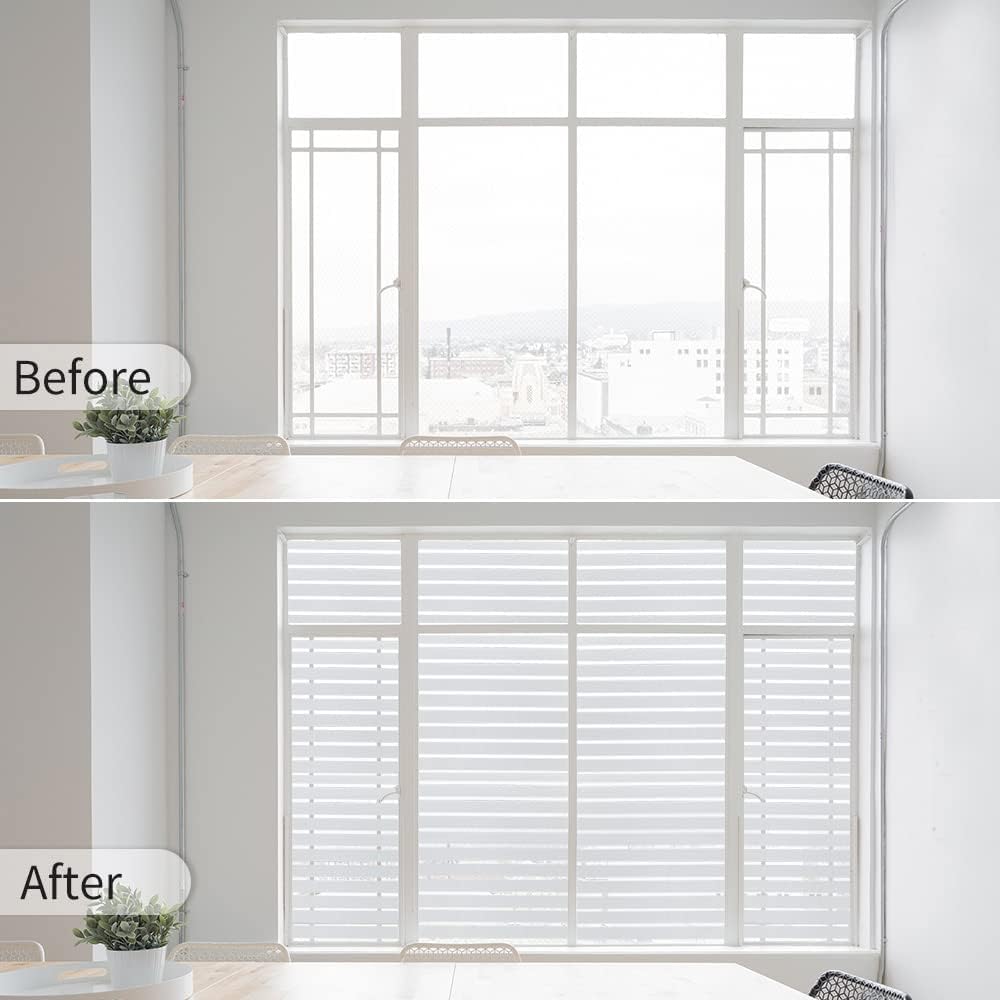 Window Privacy Blinds, Removable Glass Door Privacy Film, Suitable for Bathrooms, Offices, Static Cling Decorative Film, Reusable Window Stickers (Blinds, 17.5 x 78.7 inch)