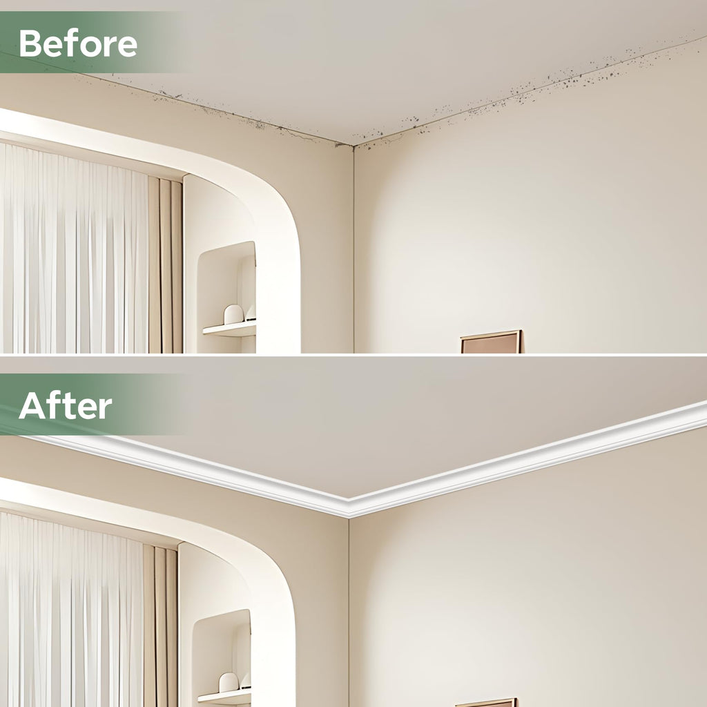 STICKGOO Ceiling Crown Molding Trim 10-Pack 40Ft in Total Length, High-Impact Polystyrene Decorative Ceiling Molding Bars -Installed with Glue, White (Adhesive not Included)