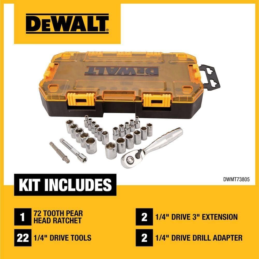DEWALT Drive Socket Set, SAE/Metric, 1/4-Inch Drive, 25-Piece (DWMT73805)
