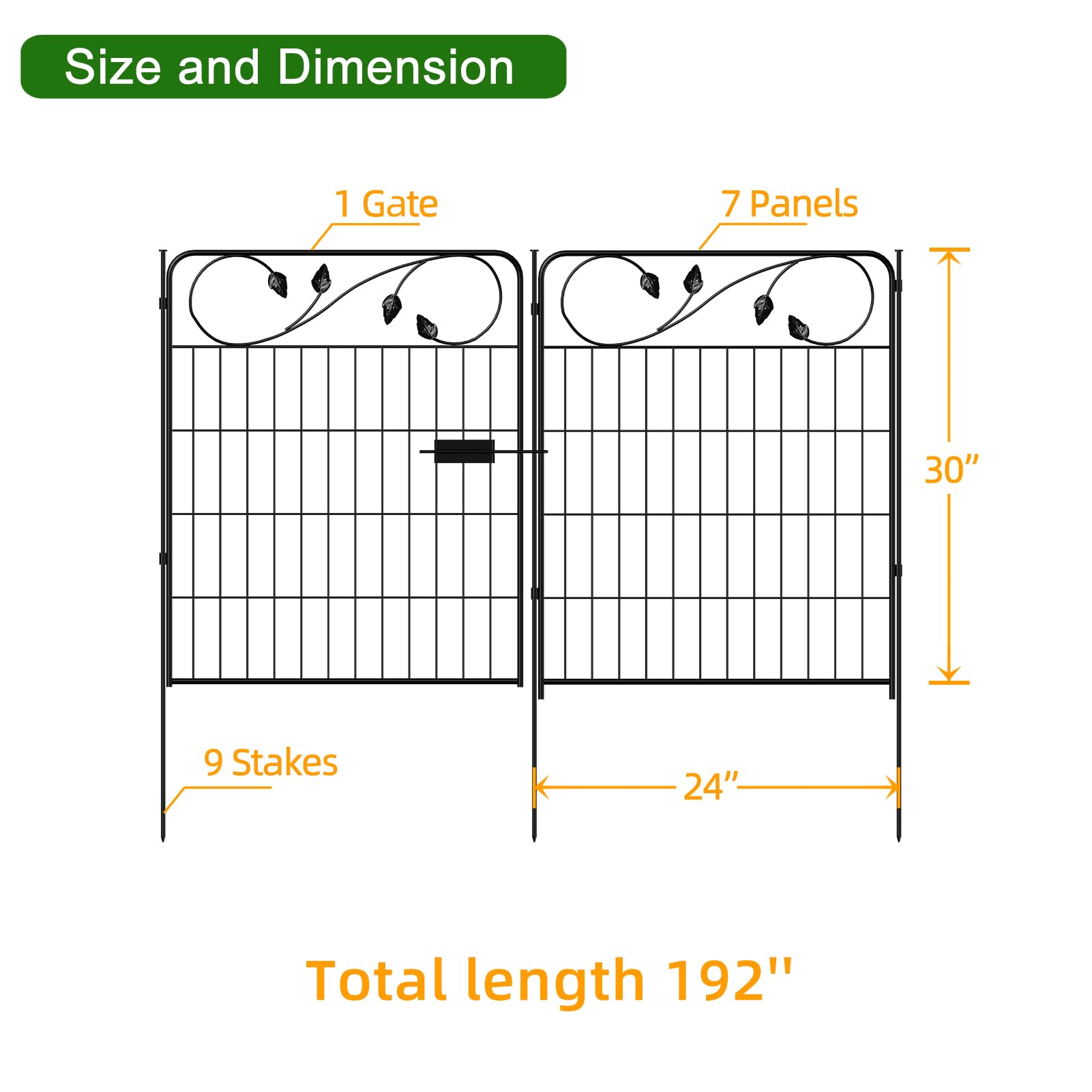 FOREHOGAR Decorative Metal Garden Fence 24in(H) X10ft(L) 5 Panels Leaf Black Rustproof Wire Border Fence for Landscape Patio Flower Bed Garden Fencing Panel Animal Barrier for Dogs