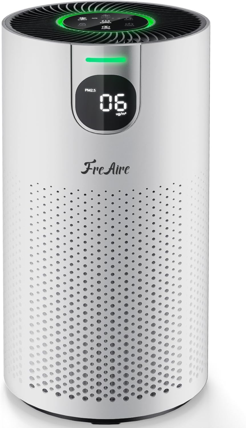 Air Purifiers for Home Large Room Covers up to 1800Ft², VisionAir 20dB Sleep Mode for Bedroom, with Real-Time AQI & PM2.5 Display, 360°Intake&Outlet Air Cleaner Pet-Friendly HEPA,HAP606,Bright White