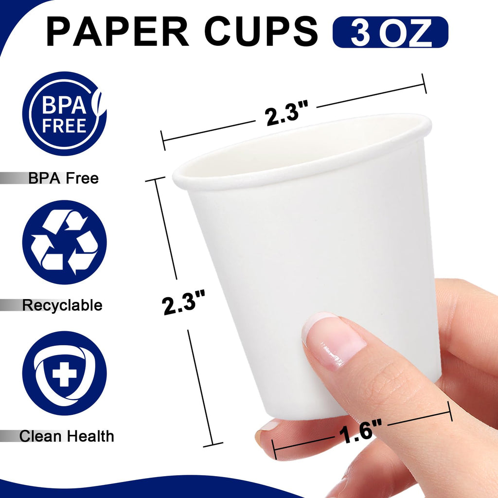 BYSNOW 100 Pack 3 oz Paper Cups, Disposable Bathroom Cups, Small Mouthwash Cups, Mini Paper Cups for Bathroom, White 100Pack