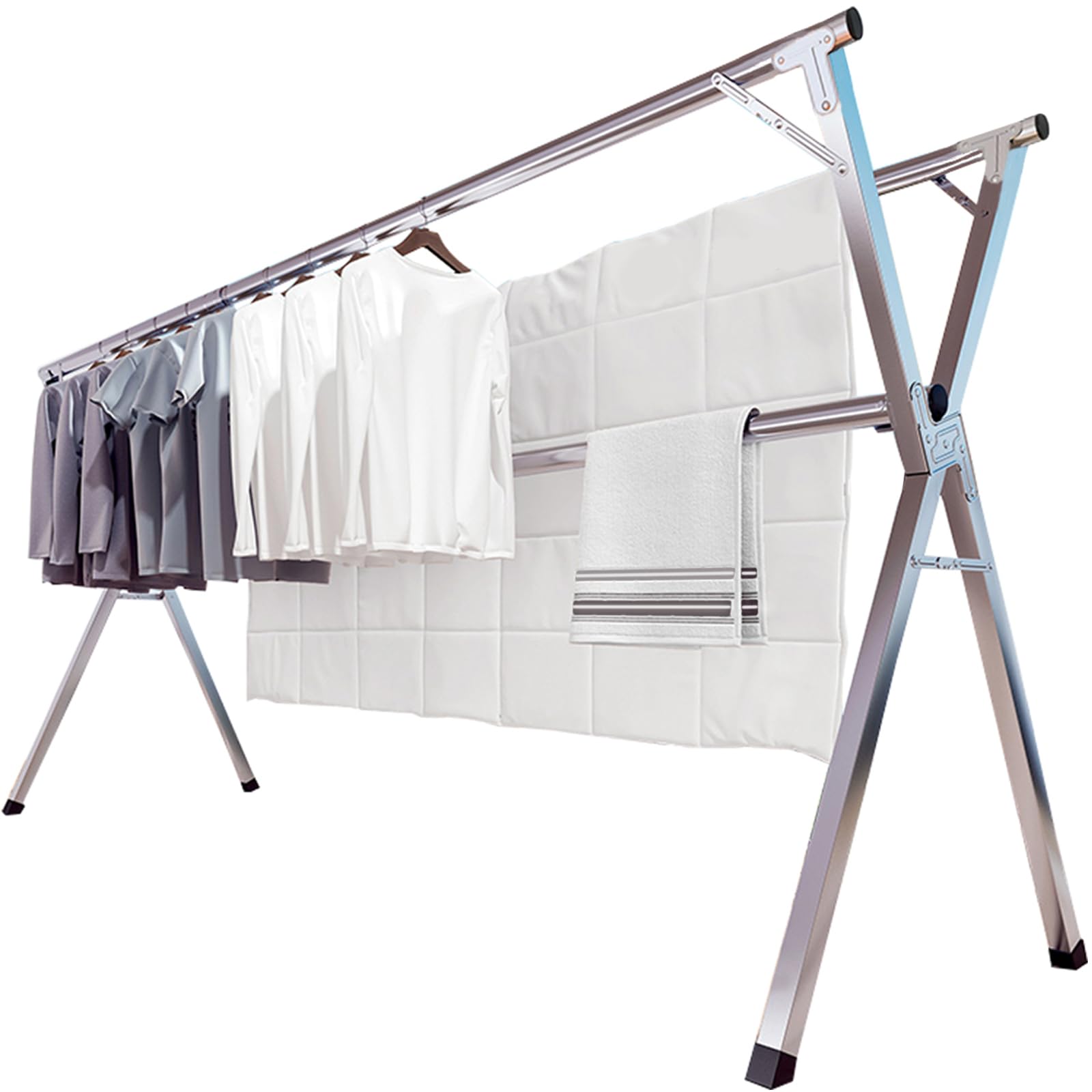 JAUREE 95 Inches Clothes Drying Rack, Drying Rack Clothing Folding Indoor Outdoor, Heavy Duty Stainless Steel Laundry Drying Rack, Foldable Portable Clothes Rack Garment Rack with 20 Hooks Black