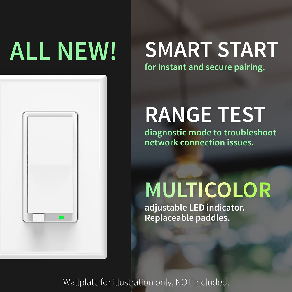 Zooz 800 Series Z-Wave Long Range Toggle Dimmer ZEN74, White | Direct 3-Way (No Add-On Switch Needed) | Z-Wave Hub Required