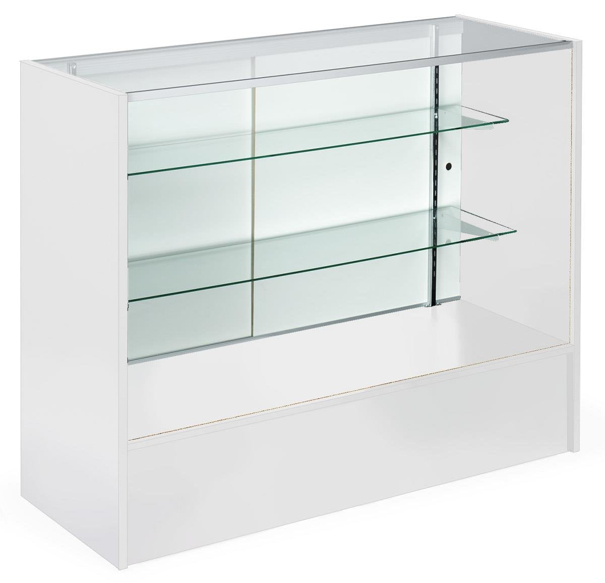 Only Hangers Full Vision Display Showcase with LED Lights, 72" Wide or 48" Wide- Available in Black, Maple, and White (Black Register Stand with Glass Front and LED Lights, 48")