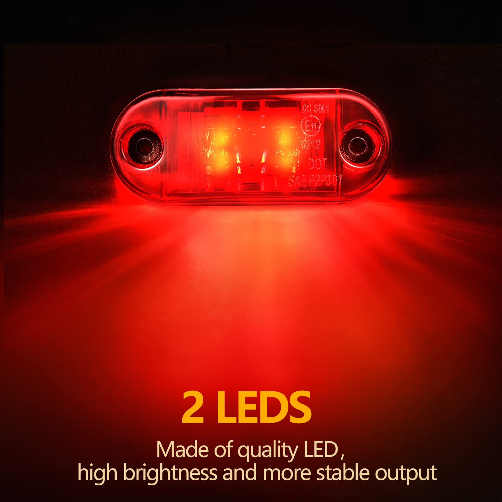 Tallew 10 Pcs 2.5 Inch LED Trailer Lights 2 Diode Waterproof LED Trailer Side Marker Oval Signal Running Lights for Truck Boat Rv(Amber)
