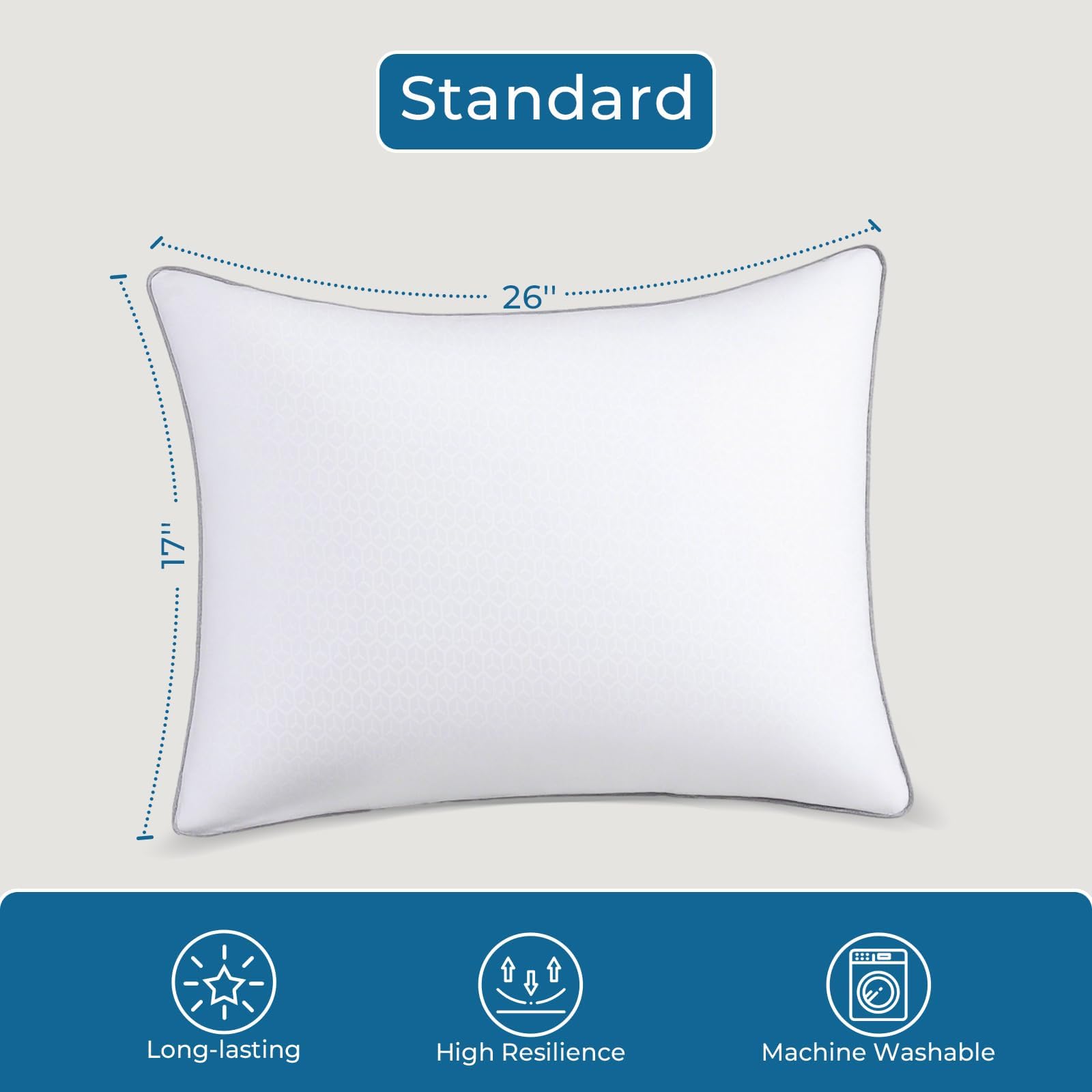 Sasttie Firm Pillows Standard Size Set of 4, Full Size Bed Pillows for Side, Back, and Stomach Sleepers - Oeko-Tex Certified Down Alternative Plump Filling - Hotel Quality and Machine Washable, 4 Pack