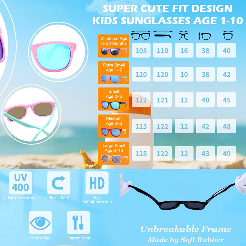 Pro Acme Kids Polarized Sunglasses, Flexible TPEE Frame Shades for Toddler Girls Boys, Ages 3-12