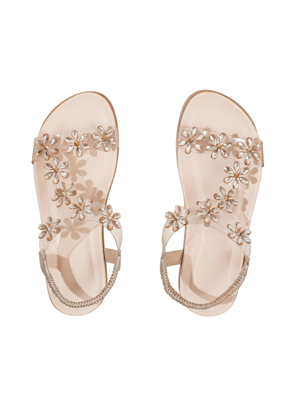 Floerns Women's Elegant Rhinestone Butterfly Transparent Elastic Strap Summer Flat Sandals