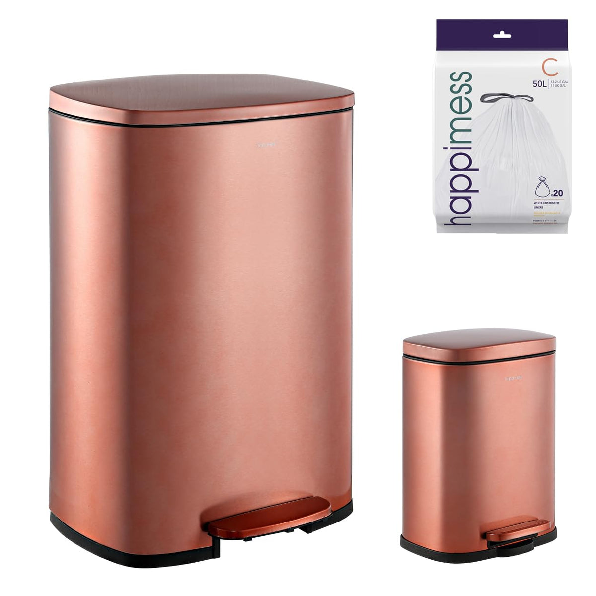 happimess HPM1006B Connor Rectangular 13-Gallon Trash Can with Soft-Close Lid and Free Mini Trash Can, Fingerprint Resistant, Modern, Minimalistic for Home, Kitchen, Office, Bathroom, Black