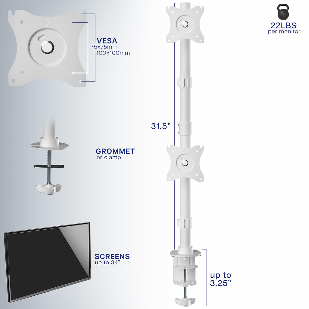 VIVO Dual Monitor Desk Mount Stand with Height Adjustment and VESA Plates for 2 LCD Ultrawide Screens up to 34 inches, Stacked Array, STAND-V002R
