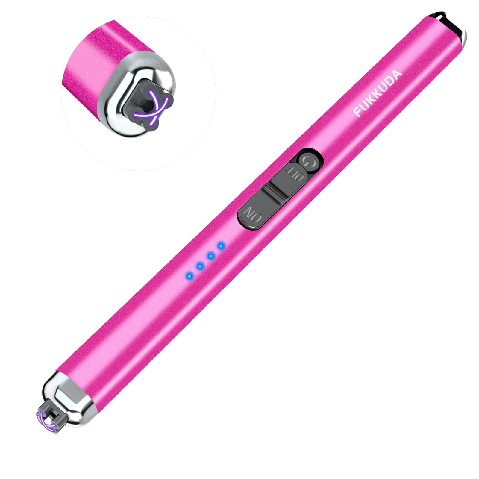 FUKKUDA Electric Candle Lighter with Safety Switch - USB Rechargeable Windproof & Flameless Plasma Arc Lighter for Easter Basket Stuffers (Rose Gold)