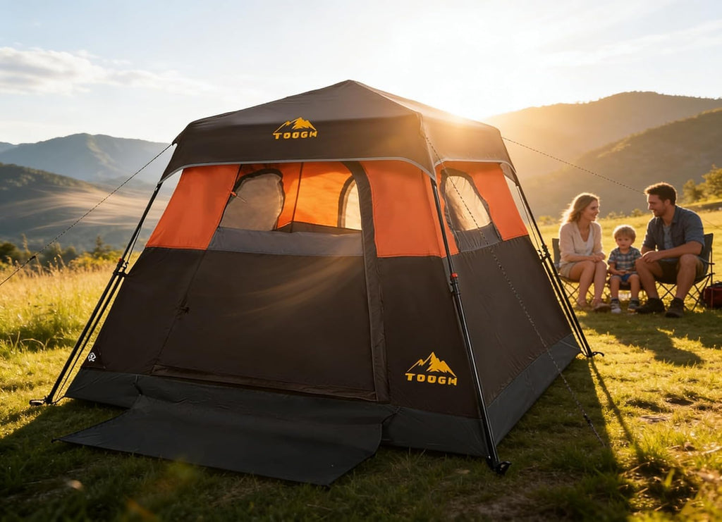 3/4 Person Camping Tent with 1 Door, 4 Windows, and Upgraded Ventilation– Instant Setup, Waterproof, 8'x 8'x 67''Oxford Fabric Floor Pop Up in 60 Seconds Includes Rainfly and Backpack