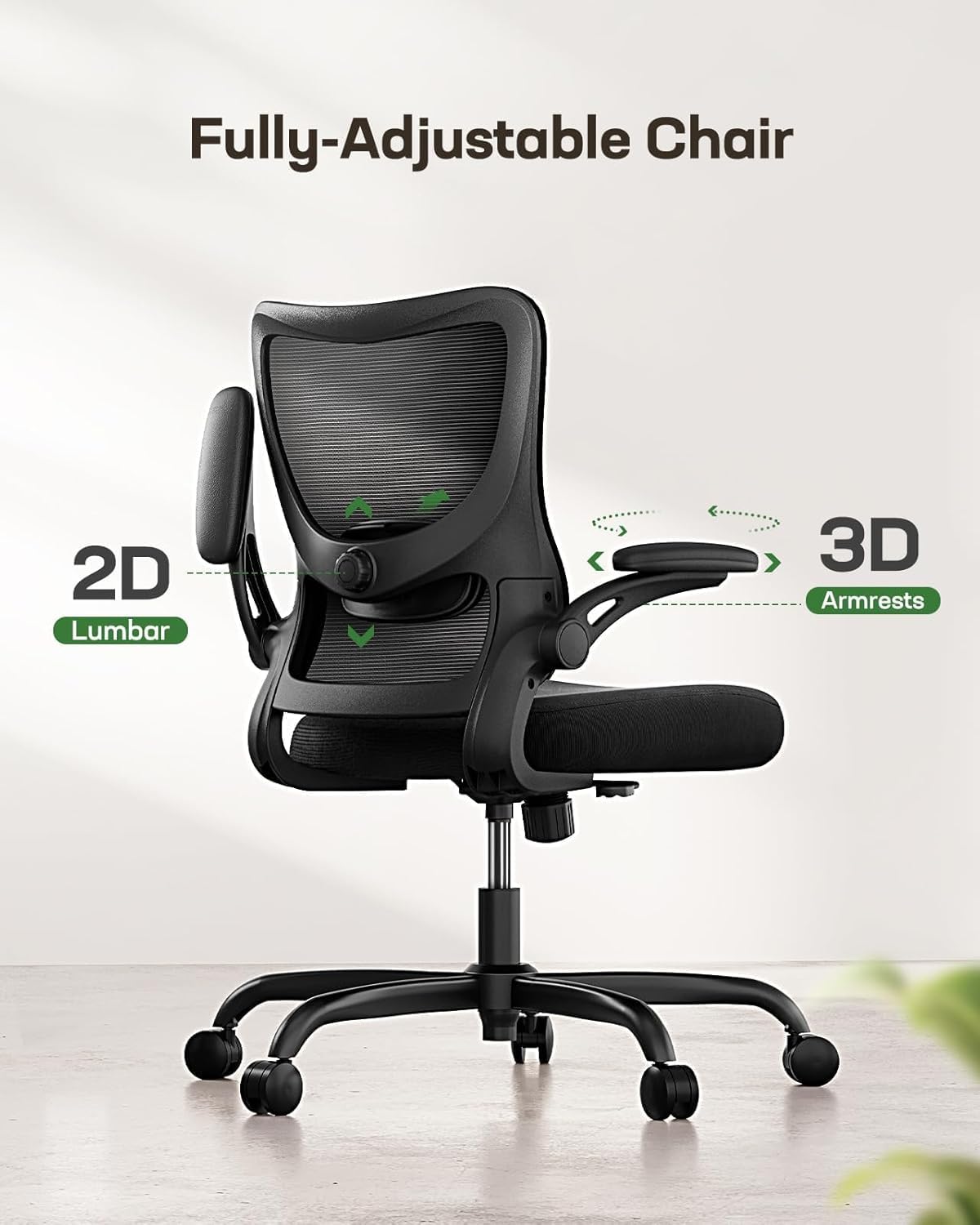 Marsail Office Chair Ergonomic Desk Chair with 3 Ways PU Armrests and Adjustable Lumbar Support Breathable Mesh Computer Chair Executive Rolling Swivel Comfy