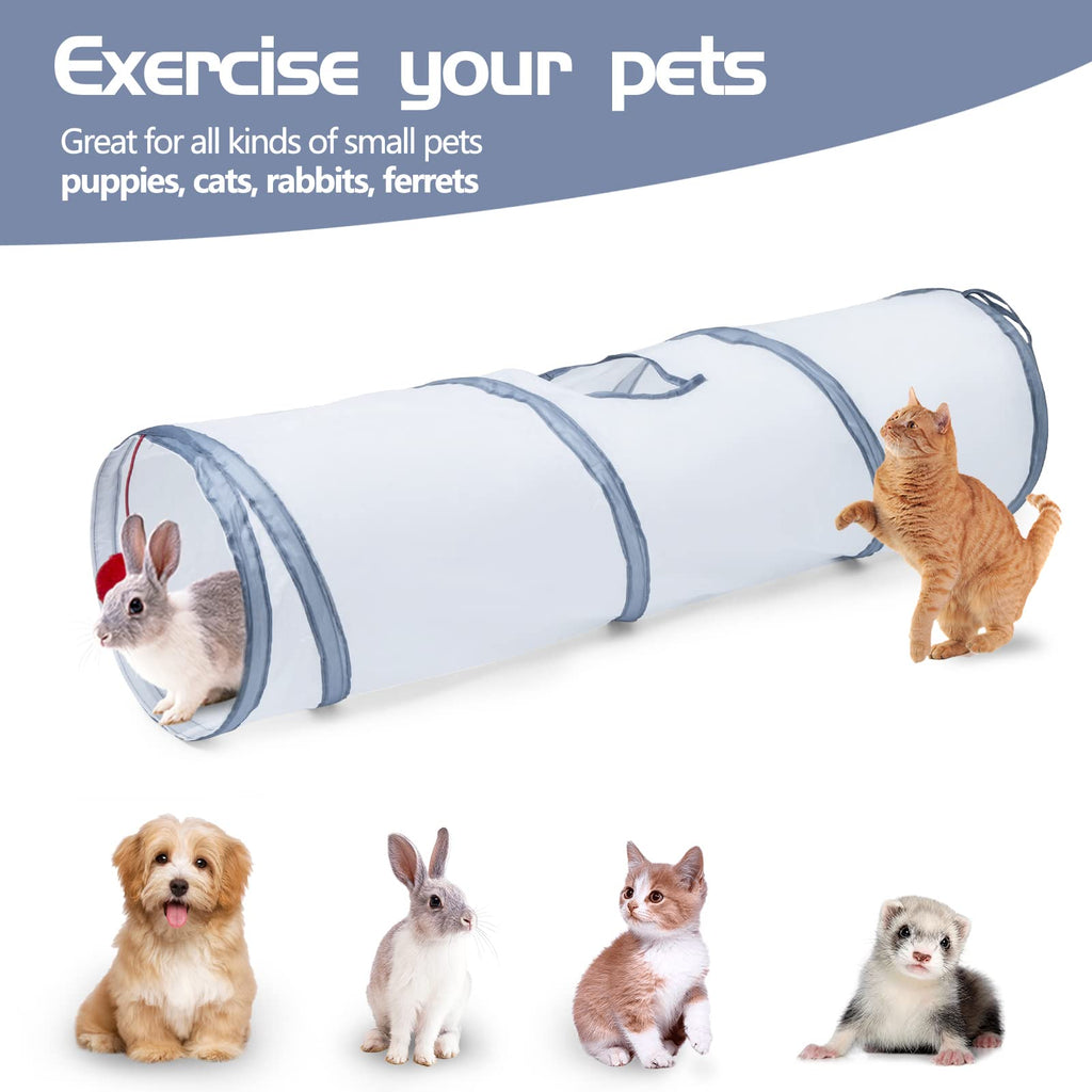 Sheldamy Cat Tunnel, 2-Way Collapsible Play Tunnel, Interactive Toy Maze for Small Animals, Suitable for Kittens, Puppies, Rabbits, Ferrets, Blue & Black