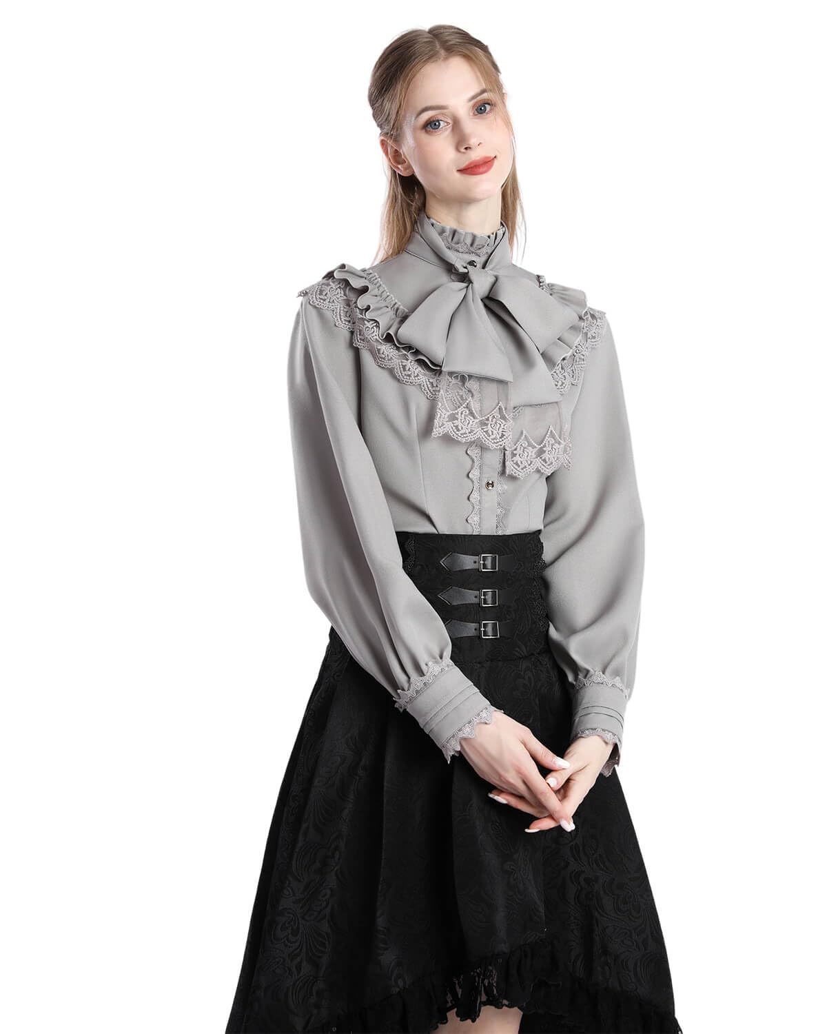 Nuoqi Victorian Blouse Womens Gothic Shirt Vintage Long Sleeve Lotus Ruffle Tops