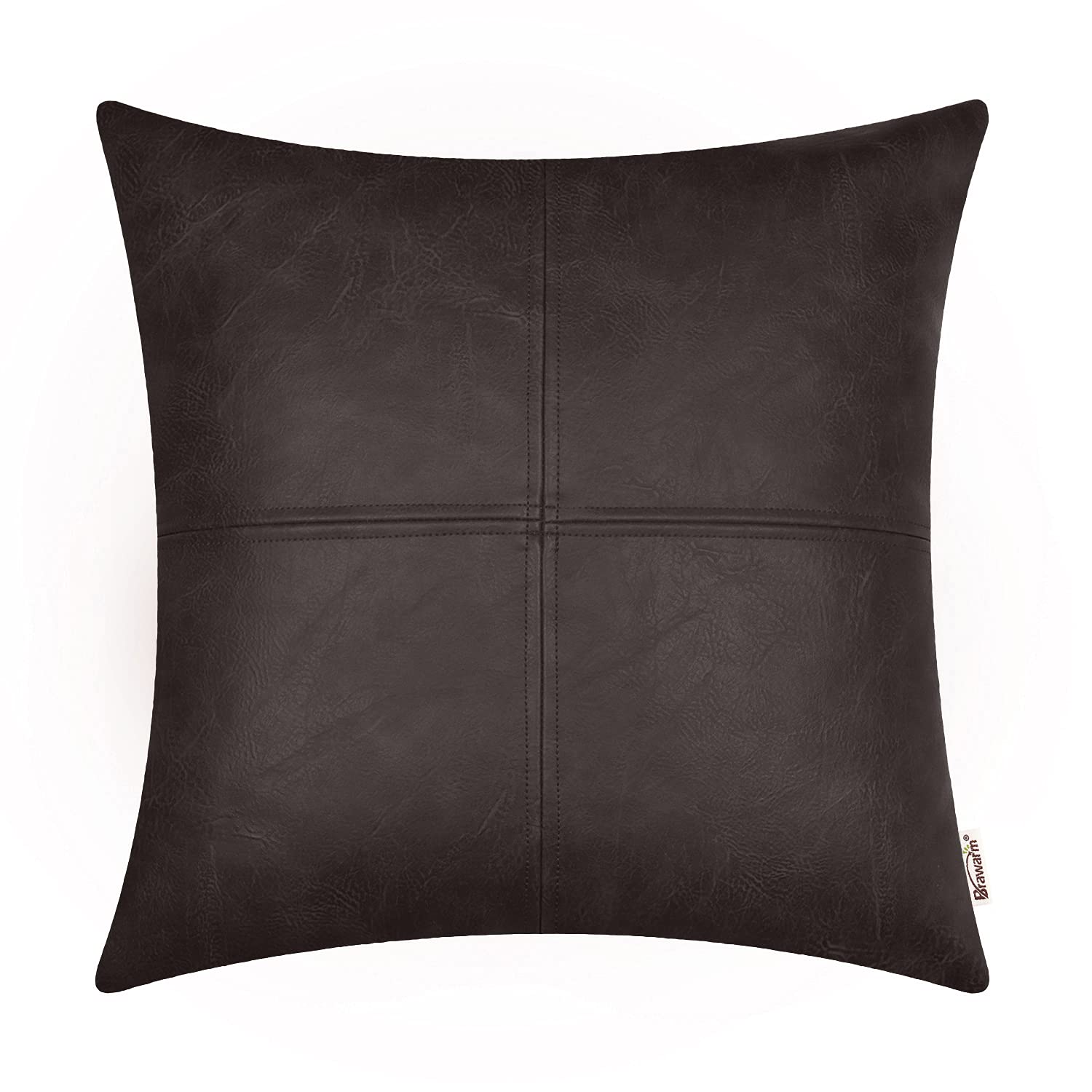 BRAWARM Faux Leather Throw Pillow Covers 16 X 16 Inches, Black Leather Pillow Cover, Hand Stitched Leather Decorative Pillow Cover for Couch Sofa Bed Living Room Home Garden