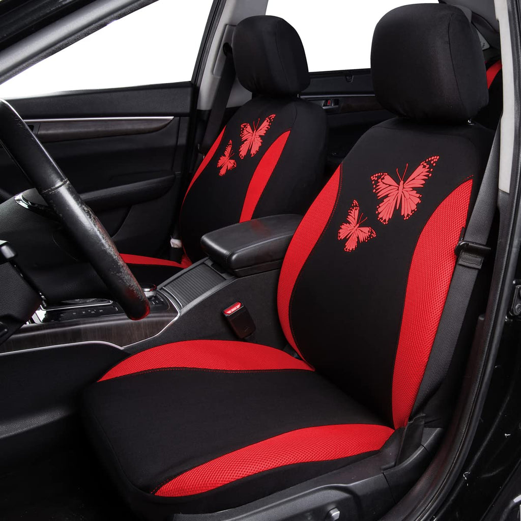 Flying Banner Butterfly car seat Covers ful Set Fashion Universal Lady Woman Female Rear Bench Split Colorized (2 Fronts, Mint Blue)