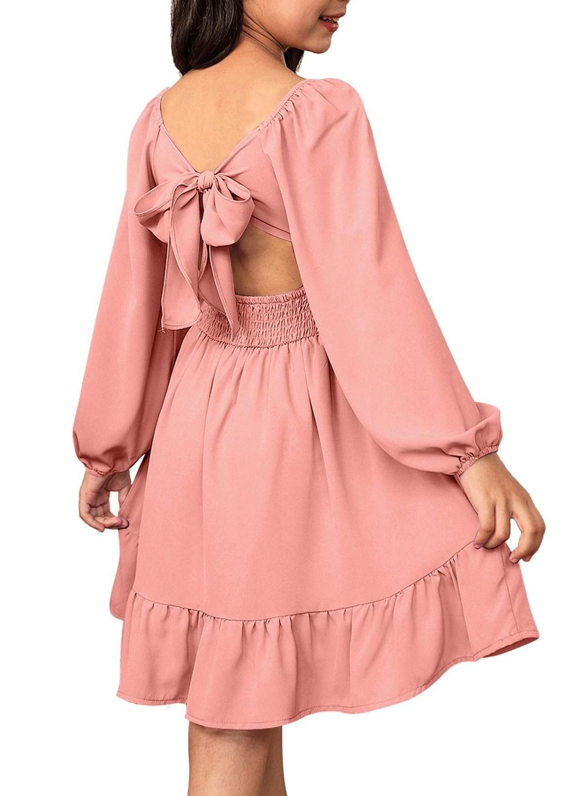 blibean Girls Fall Long Leeve Tie Back Dress Size 6-15 Years