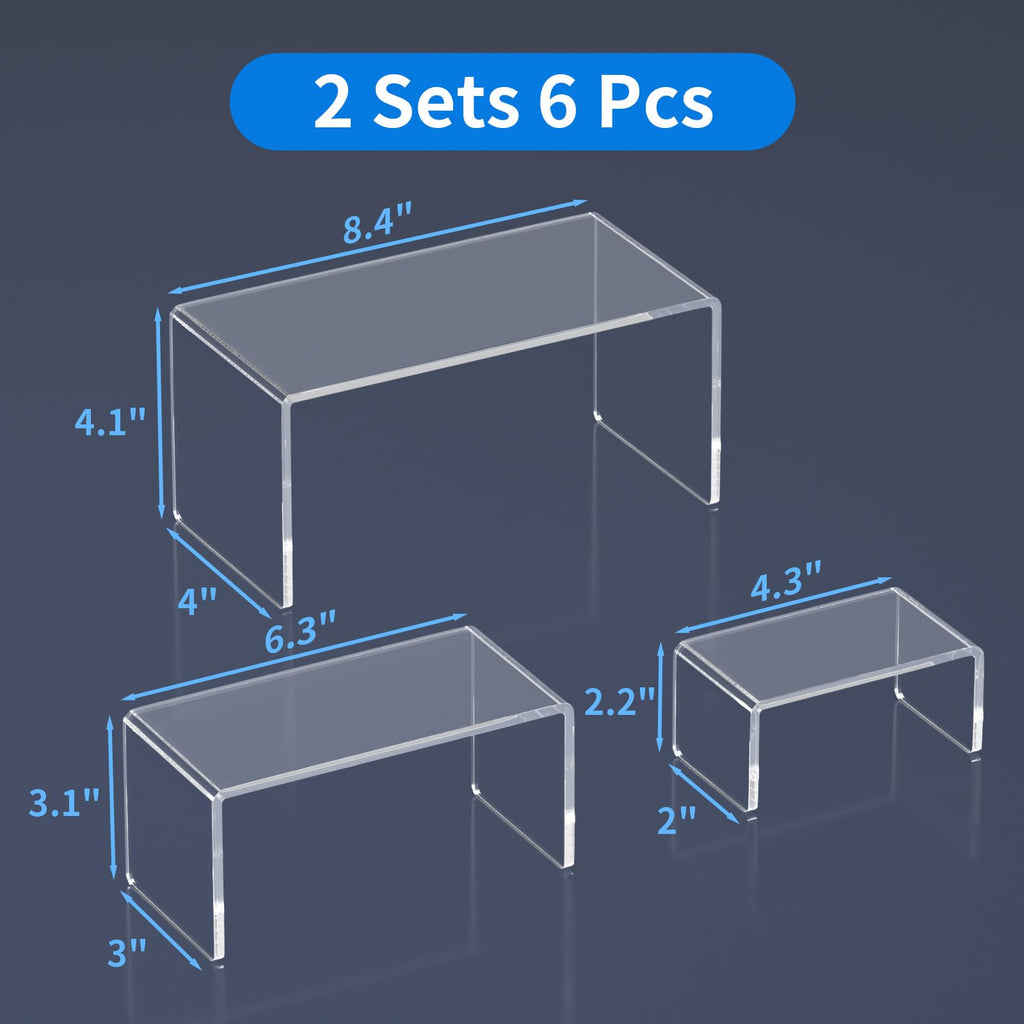 NIUBEE Acrylic Display Risers Stand 2 Sets,3 Steps Clear Riser Shelf Showcase for Amiibo Funko POP Figures -3"x3"x4"