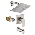Gold Brushed Tub Shower Faucet Set With 8" Shower Head & Spout