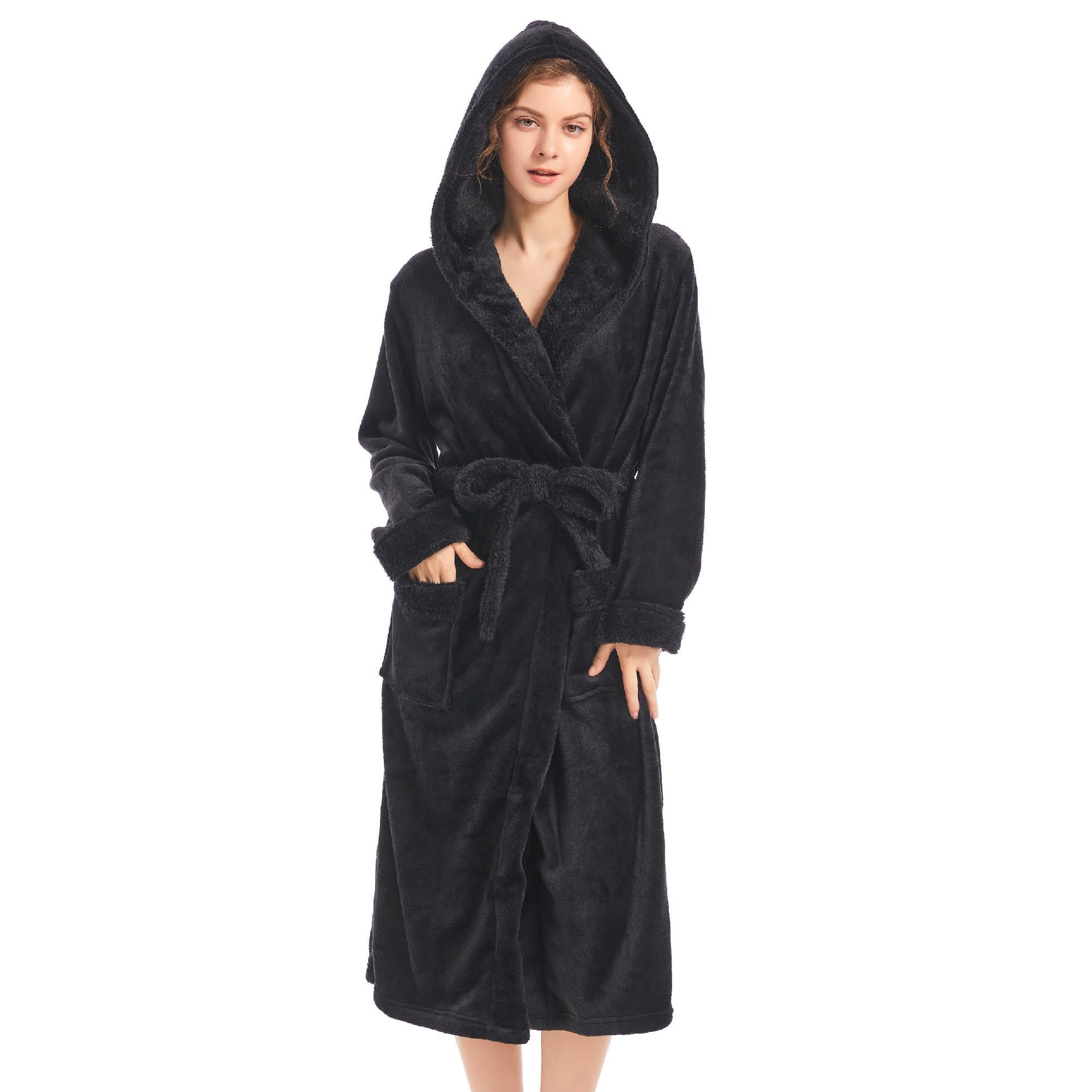 Inner Wish Women Hooded Plush Robe, Fleece Highly Absorbent Cozy Warm Bathrobe