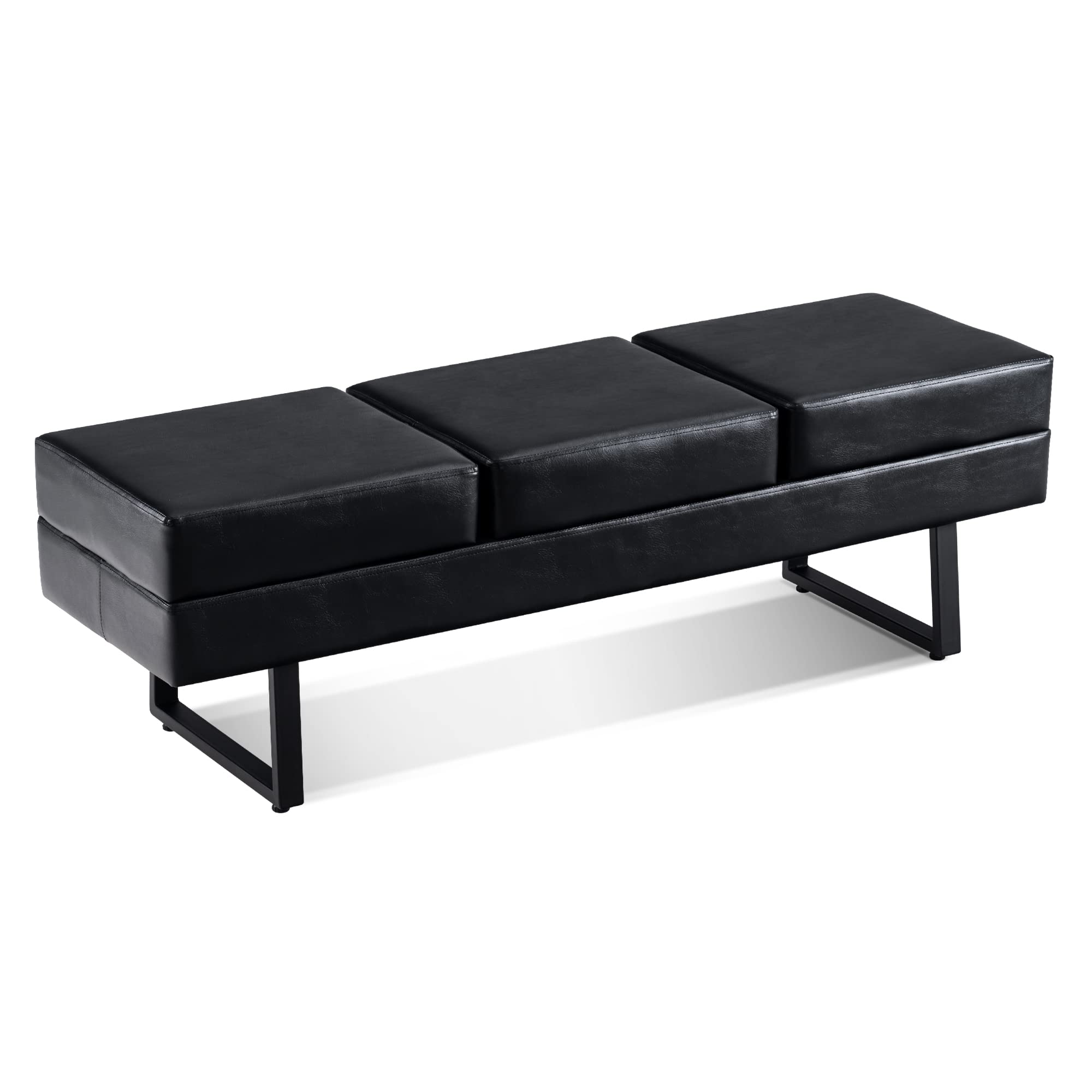 BarberPub Waiting Room Chairs, Heavy Duty Office Guest Reception Bench, Faux Leather Upholstered Lobby Chairs for Salon, Conference Room 7008 (Black)