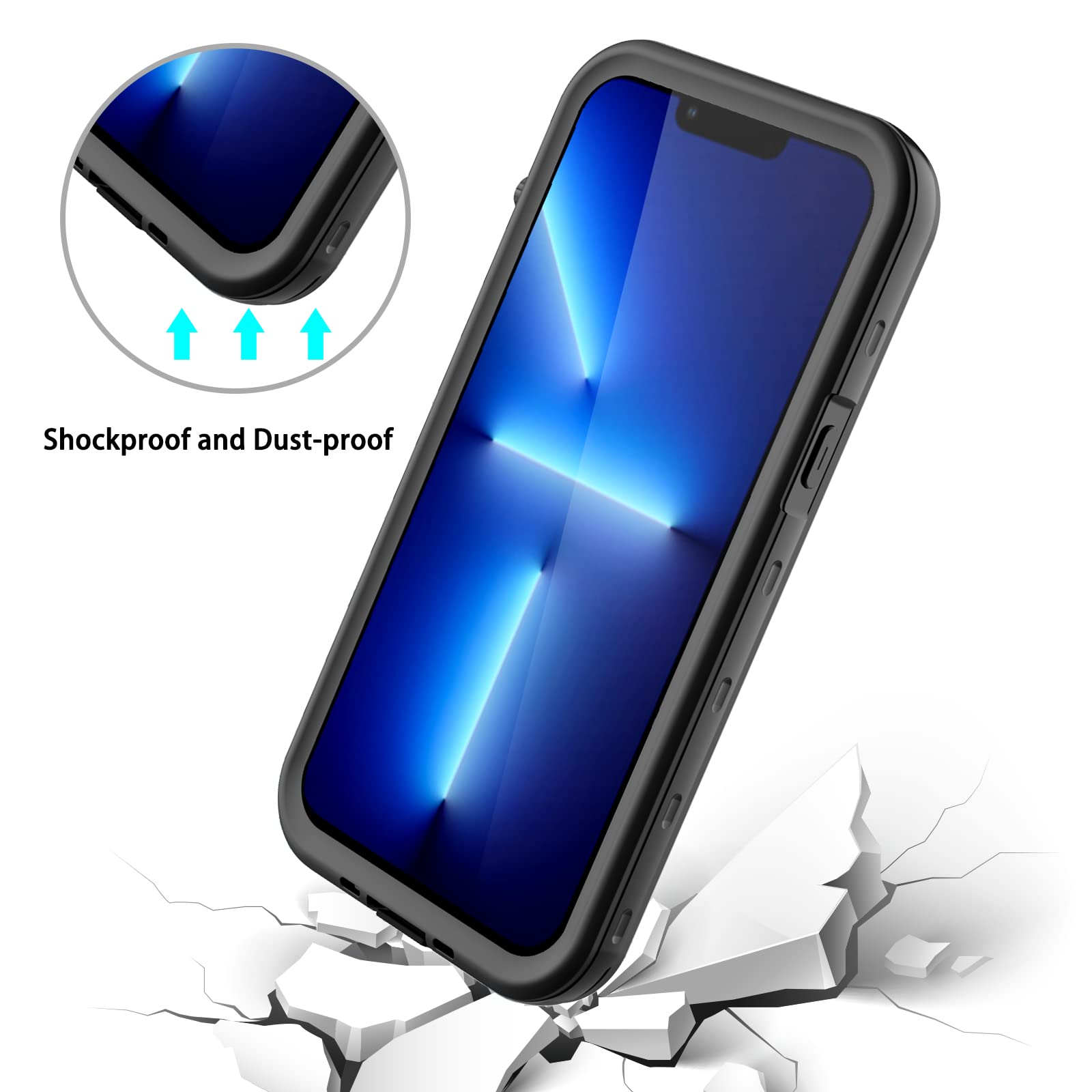 iPhone 13 Pro Case, Waterproof & Shockproof Phone Case, Full Protection, IP68, 6.1 Inch, Black