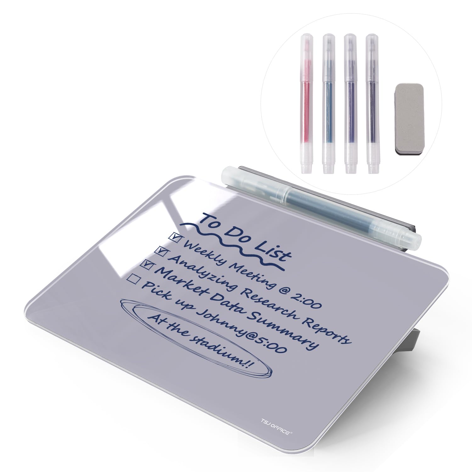 TSJ OFFICE Small Desktop Whiteboard - Glass Dry Erase Board 8 X 6 Inches Tabletop Easel Whiteboard with Stand, Desk Board Buddy for Artist, Teacher and Student