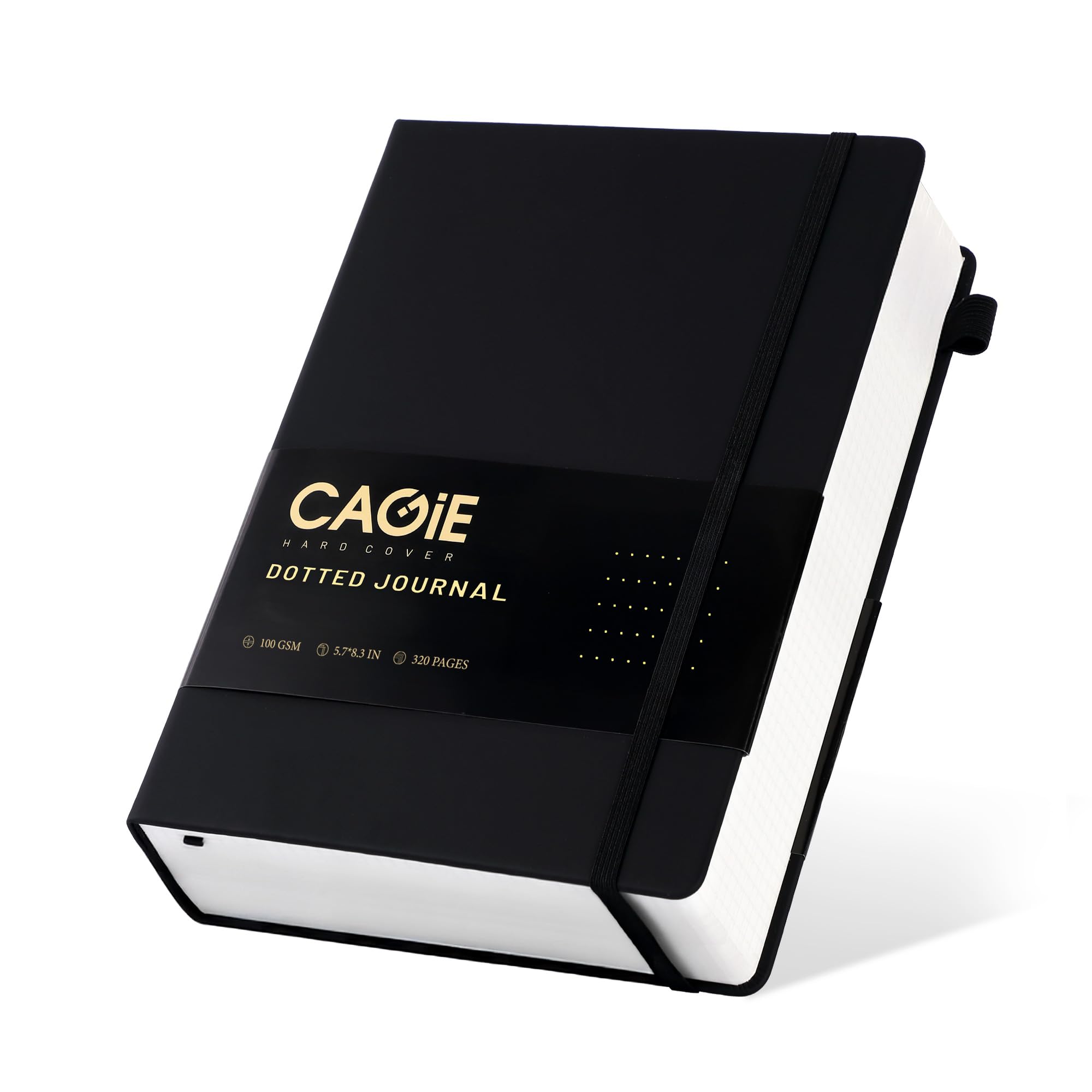 CAGIE Bullet Dotted Journal Notebook 320 Pages 100 GSM Paper Hardcover A5 Dot Grid Notebook Leather Journals for Writing Women Men Work Journaling, Black