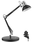 LEPOWER Metal Desk Lamp, Adjustable Goose Neck Architect Table Lamp with On/Off Switch, Swing Arm Desk Lamp with Clamp, Eye-Caring Reading Lamp for Bedroom, Study Room &Office (Sandy Black)