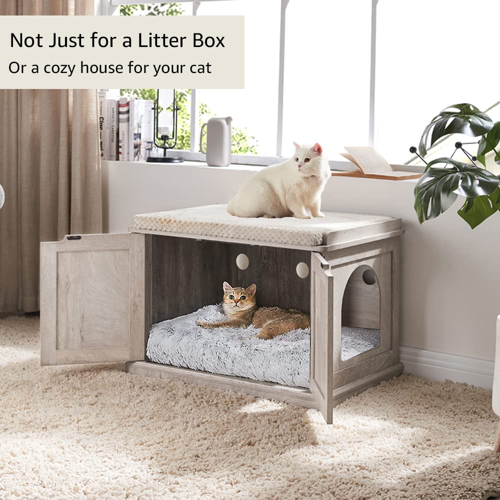 unipaws Extra Large Cat Litter Box Enclosure for Self-Cleaning & Automatic Litter Boxes, Tall Cabinet with Charging Station, Wooden Dog Proof Hidden Cat House for Top Entry Litter Box