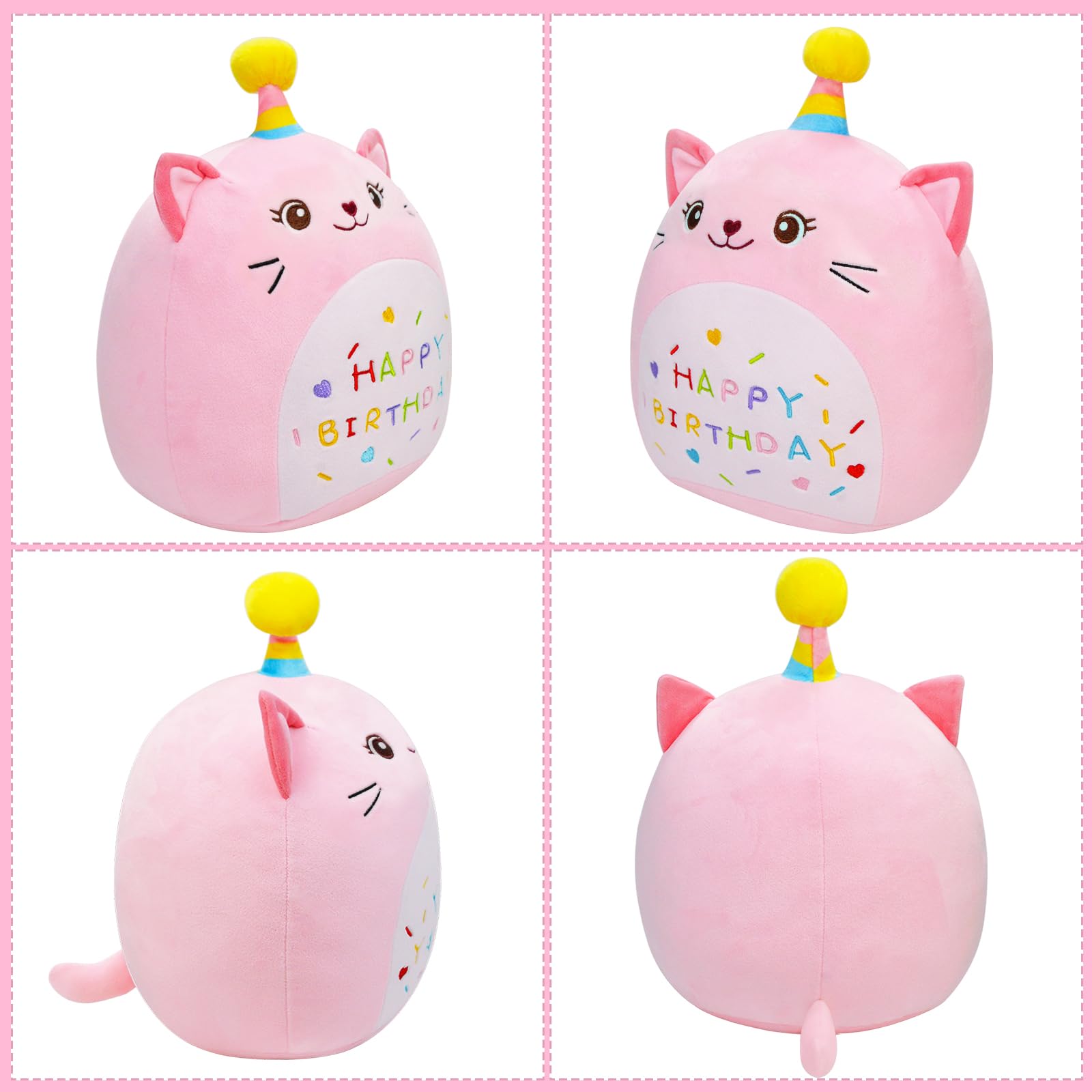 LICSOR Cat Plush Toy 14 Inch Cute Unicorn Birthday Stuffed Animal Soft Cat Plushies Pillow Pink Doll Gifts for Kid Toddlers Home Room Decoration