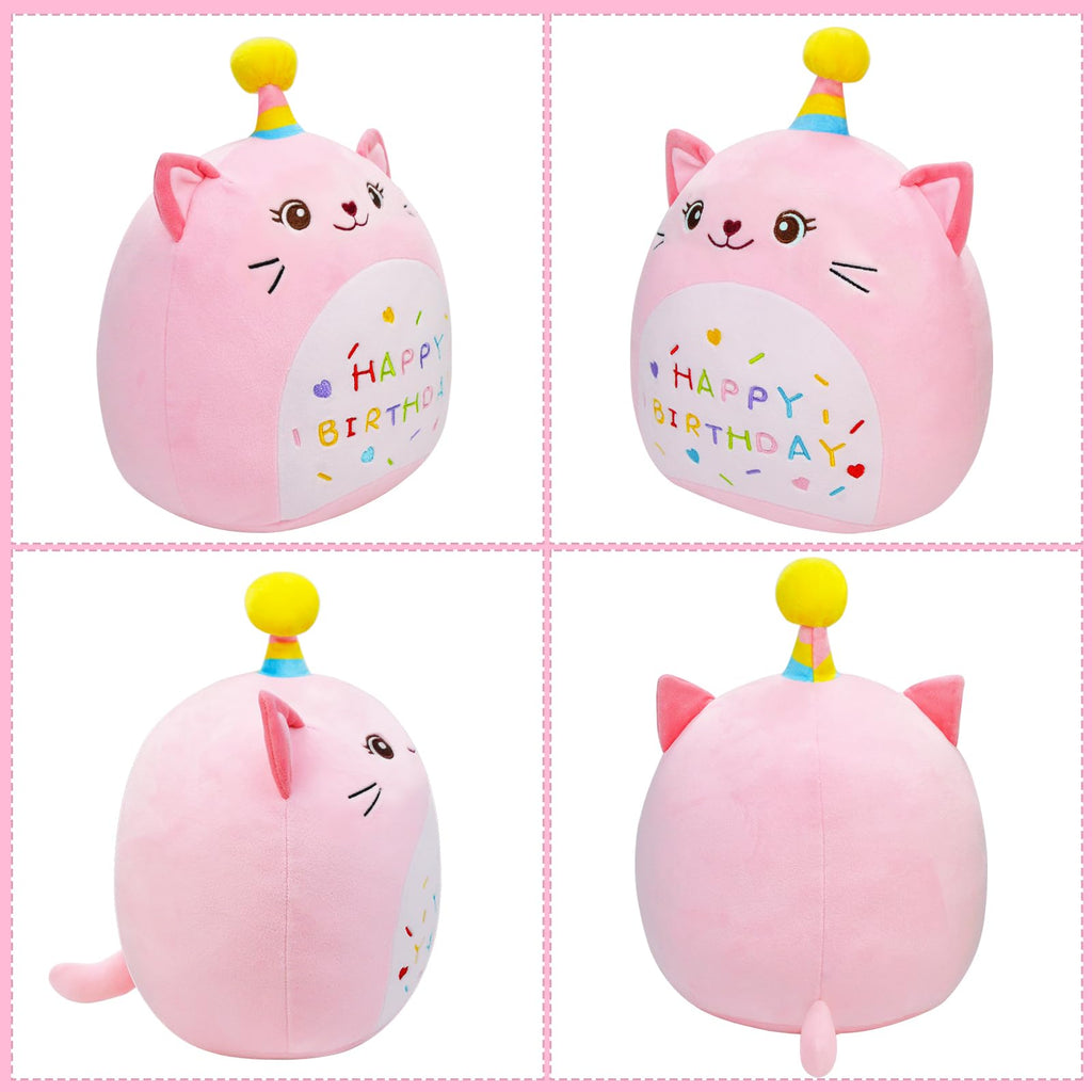 LICSOR Cat Plush Toy 14 Inch Cute Unicorn Birthday Stuffed Animal Soft Cat Plushies Pillow Pink Doll Gifts for Kid Toddlers Home Room Decoration