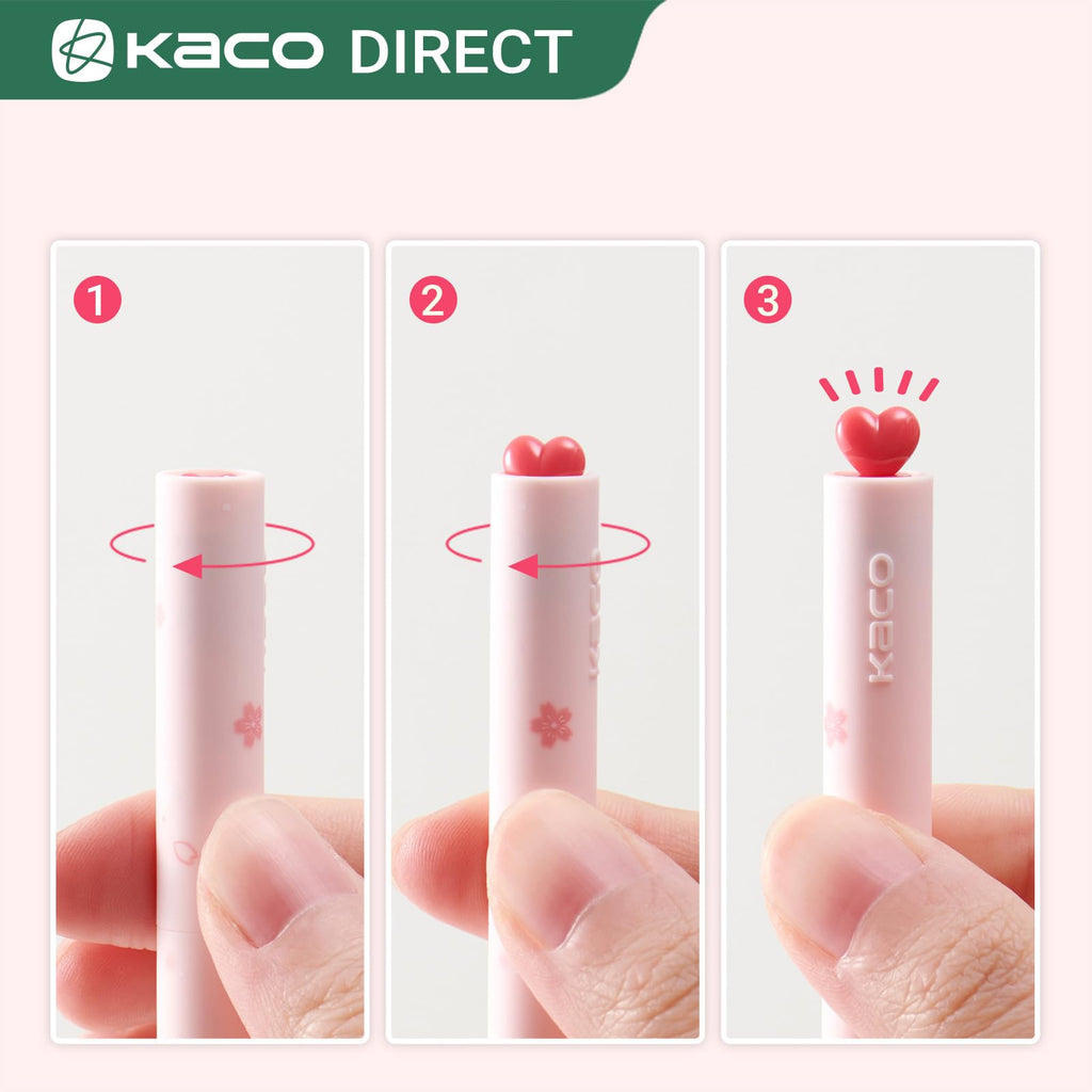 Kaco FIRST Gel Pens, Pack of 2 Pieces Cute Stationery Heart Pen Set with Extra 4 Black Refills Quick Drying Holiday Office Supplies (2 Colors)
