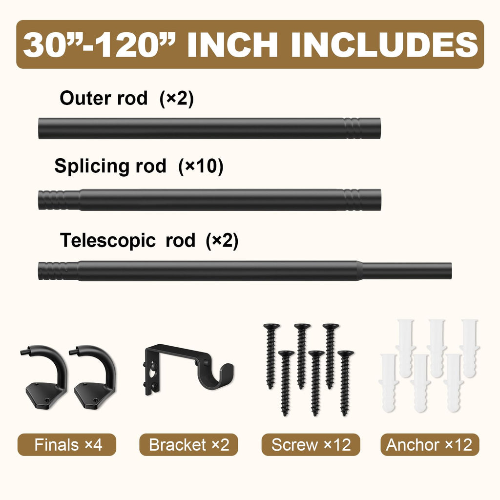 GXOACKJ Black Wrap Around Curtain Rods for Windows 28 to 48 inch, 5/8 inch Industrial Telescoping Blackout Curtain Rods for Bedroom & Outdoor