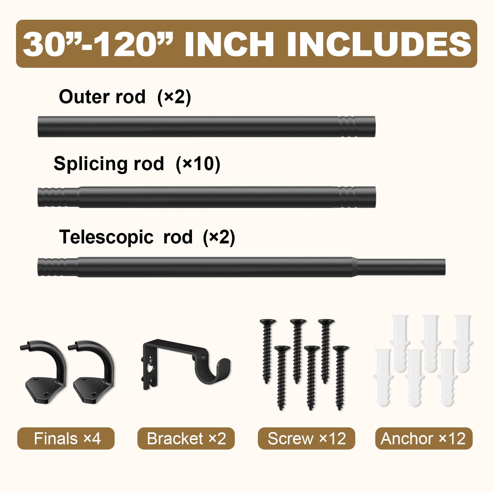 GXOACKJ Black Wrap Around Curtain Rods for Windows 28 to 48 inch, 5/8 inch Industrial Telescoping Blackout Curtain Rods for Bedroom & Outdoor