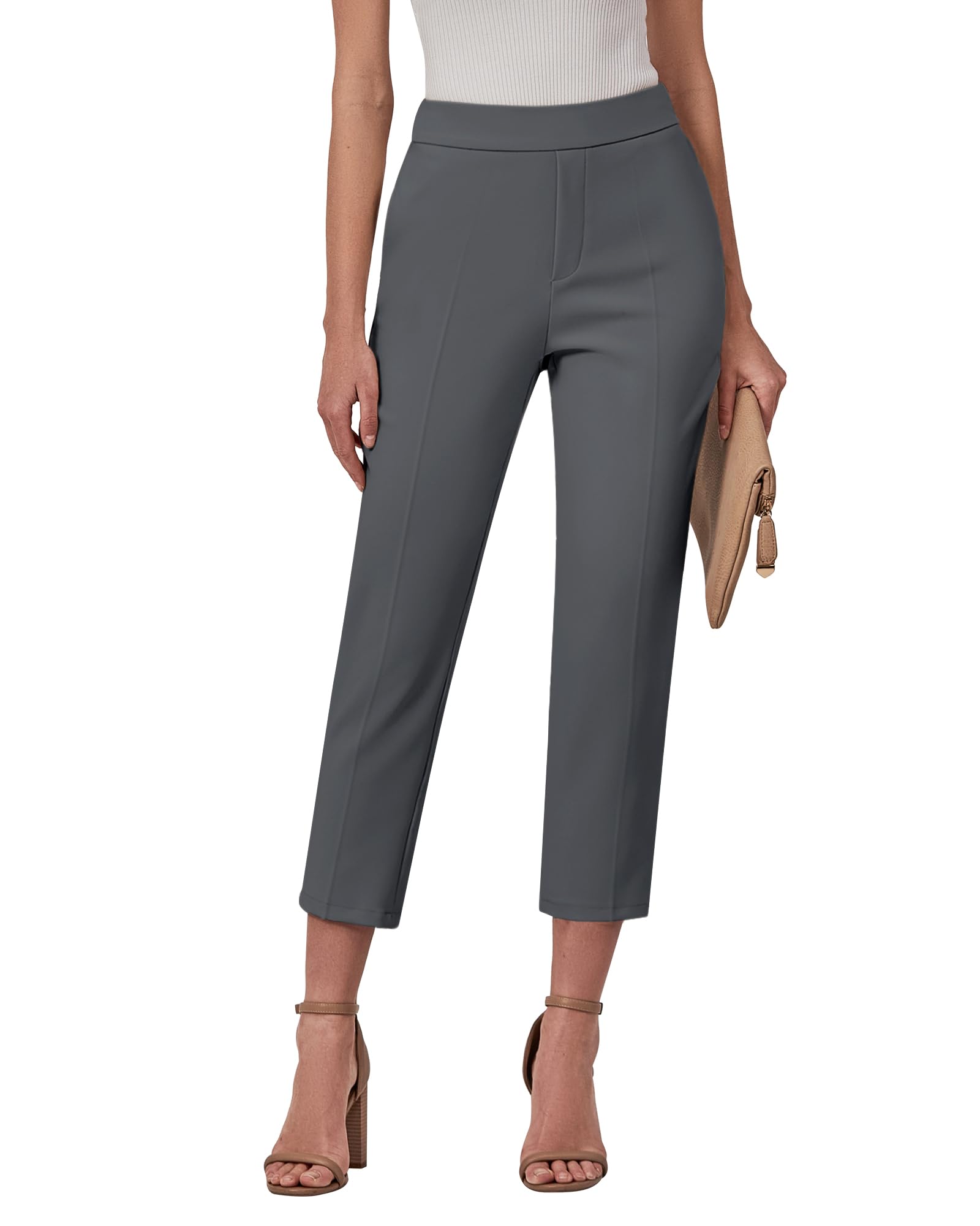 GRAPENT Capri Pants for Women High Waisted Pull On Dress Pants Slim Straight Leg Stretchy Waist Capris Trousers Pants