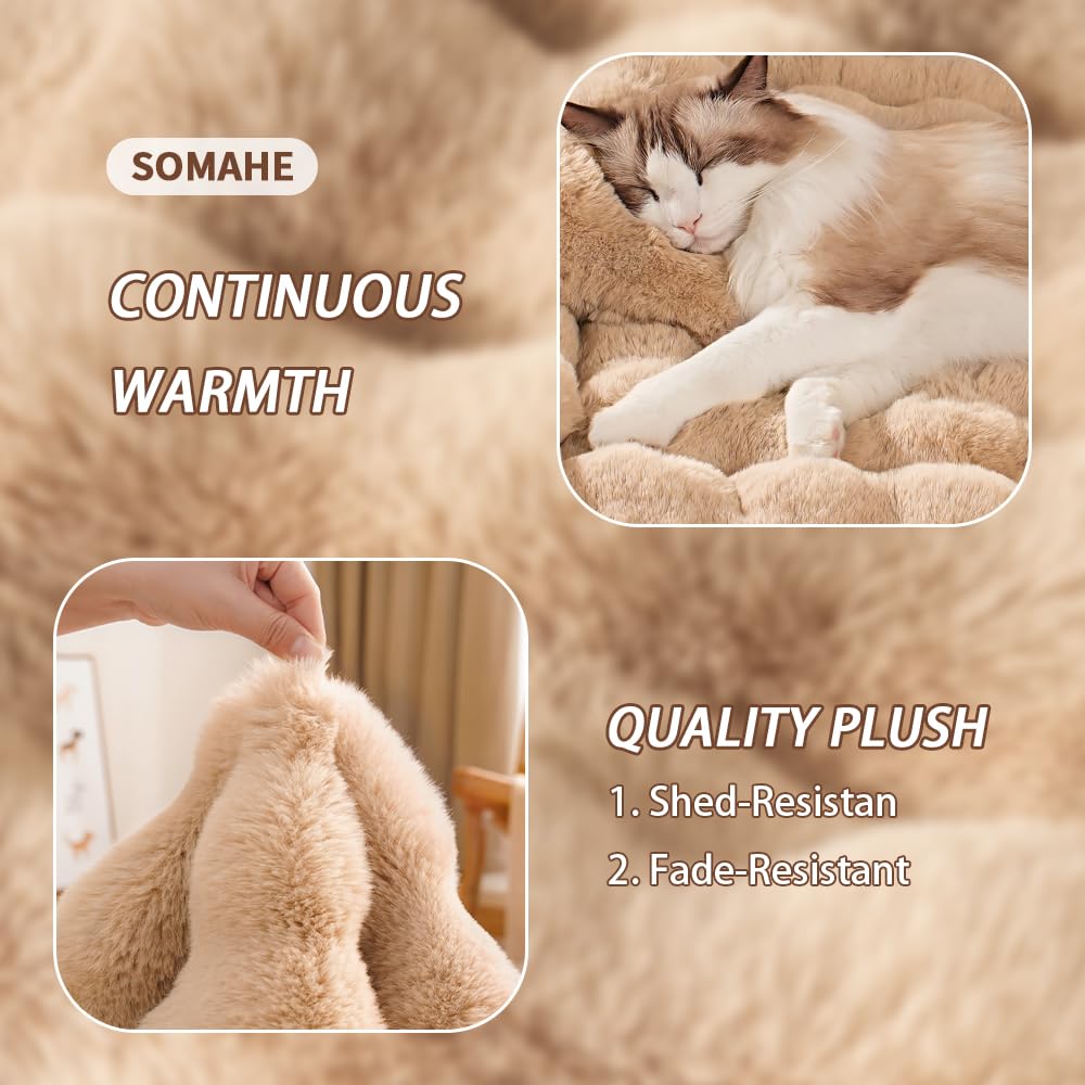 SOMAHE Cat Bed Mat, Soft Plush Faux Fur Kneading Pet Bed, Machine Washable Cat Sleeping Pad for Indoor Cats & Kittens, Non-Slip Fluffy Cat Rug for Couch Sofa Floor, 23x15 Inch Grey
