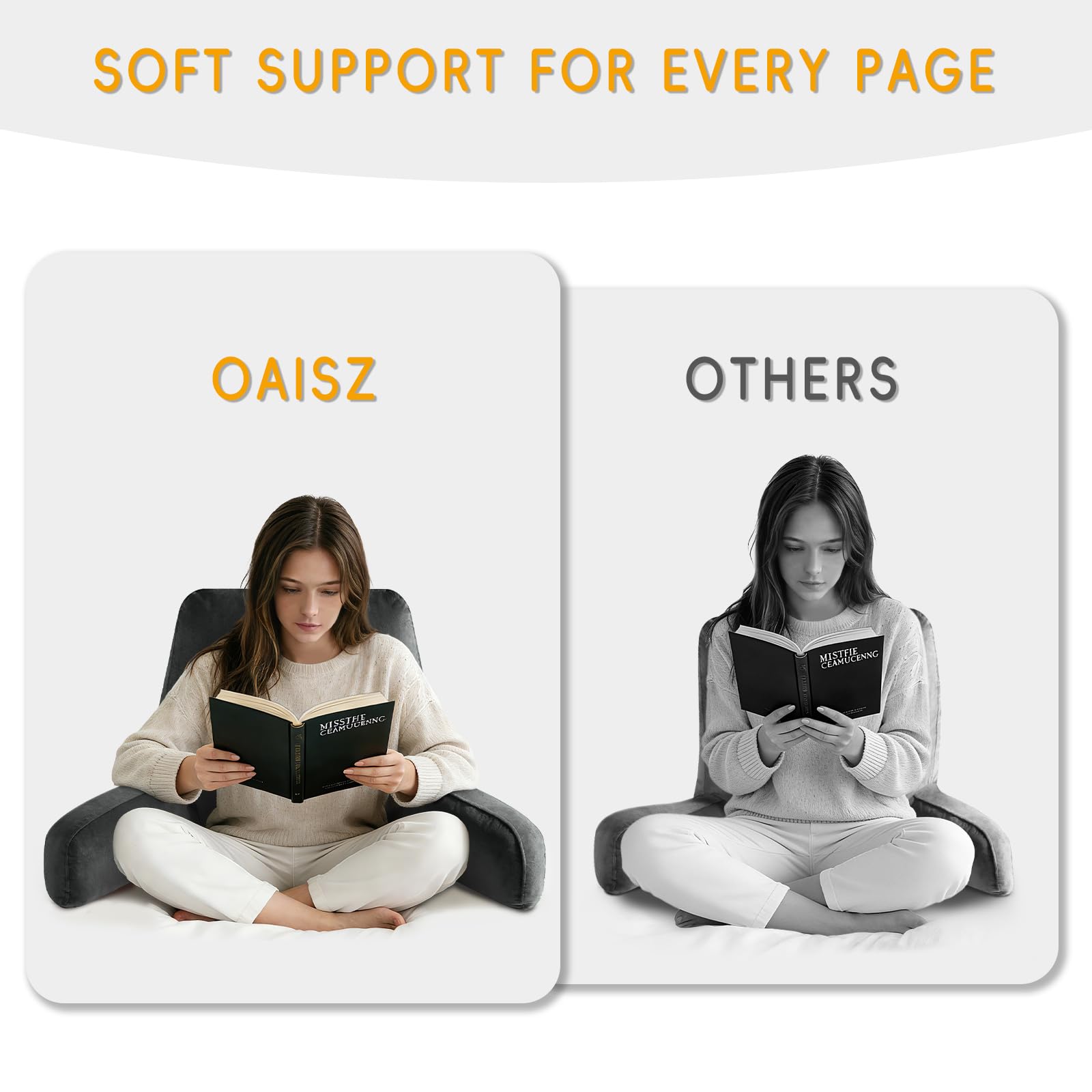 OAISZ Reading Pillow for Sitting in Bed Adult, Reading Pillow with Shredded Memory Foam, Bed Pillow with Washable Cover, Back Pillow Sitting Up with Extend Arms, Beige, X-Large