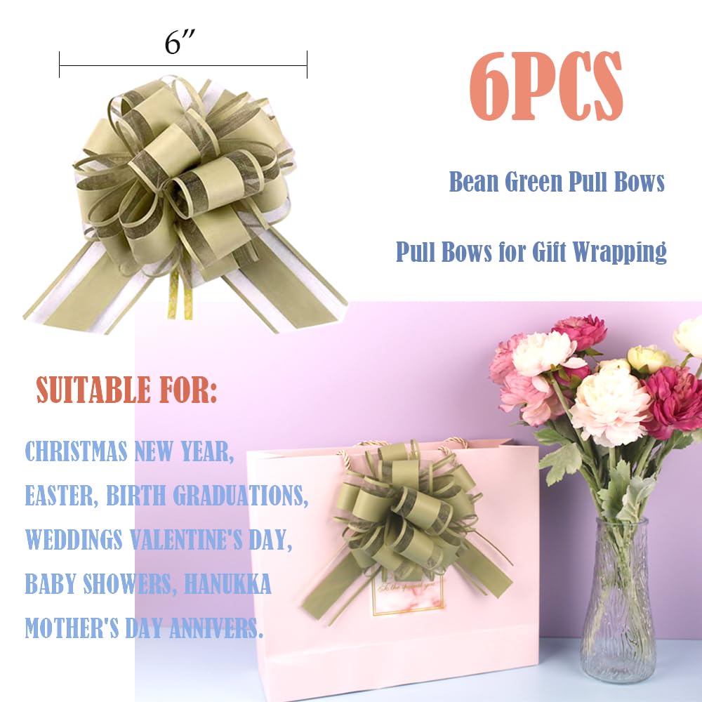6 PCS Large Pull Bows,Bow for Gift Wrapping,6 inches,Christmas Party Birthday Gift Wedding Ribbon Bows for Wrapping Boxes or Flower Decorations, Valentine's Day Gift Decorations