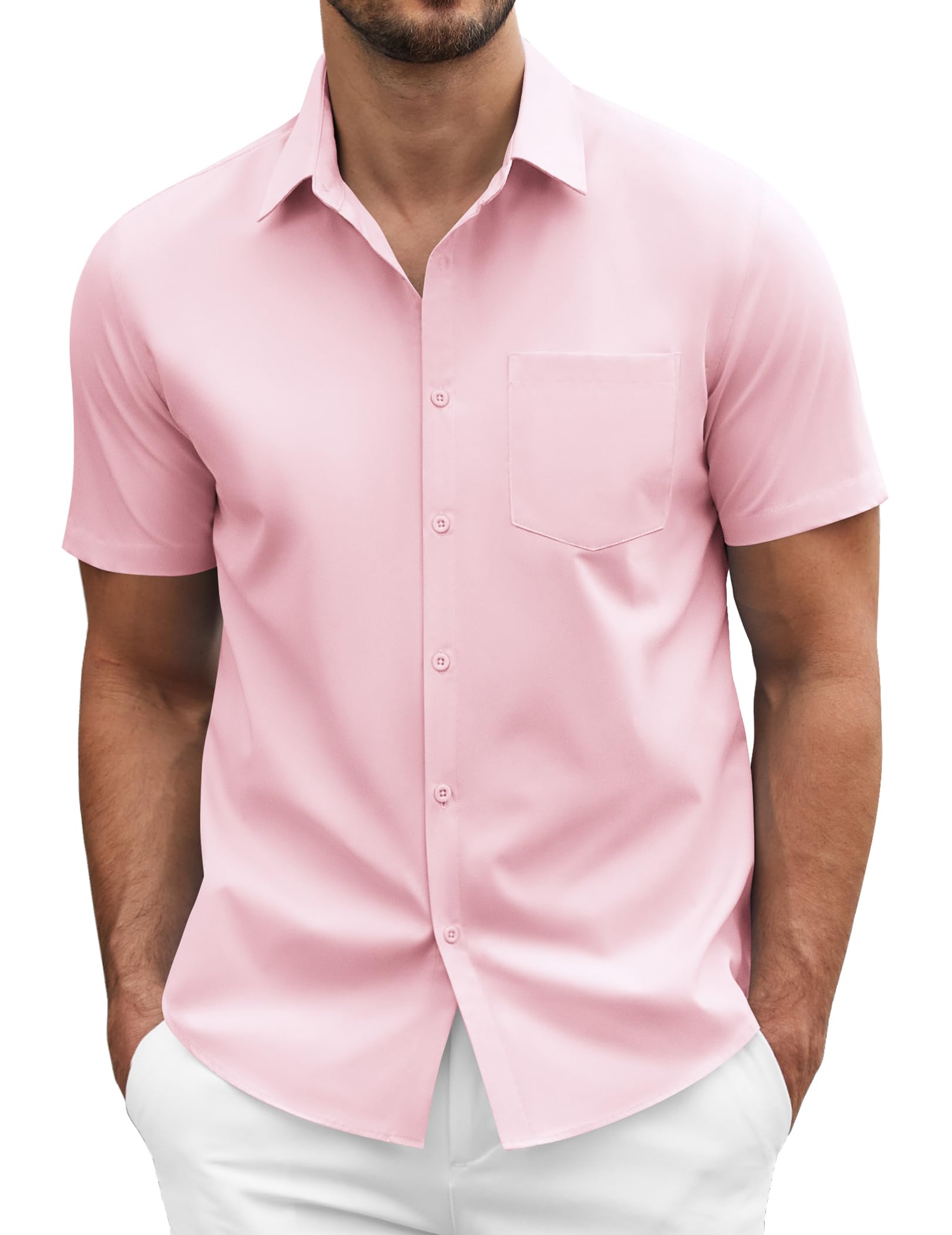 COOFANDY Men's Short Sleeve Casual Button Down Shirt Business Untucked Dress Shirts with Pocket