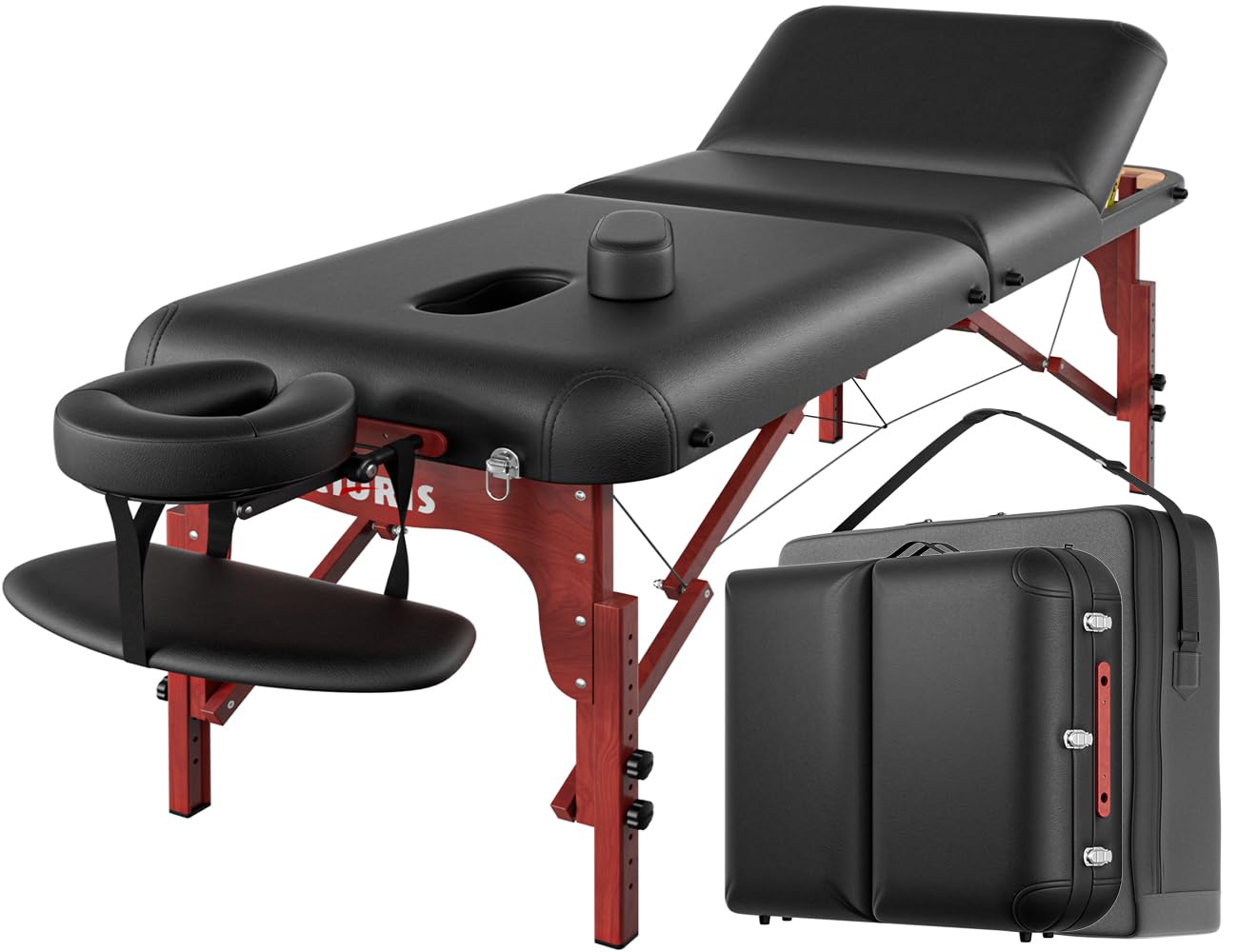 CLORIS 84" Professional Massage Table Portable Reinforced Wooden Leg 2 Folding Lightweight Spa Salon Tattoo Massage Bed Height Adjustable Hold Up to 1100LBS with Carrying Bag Black