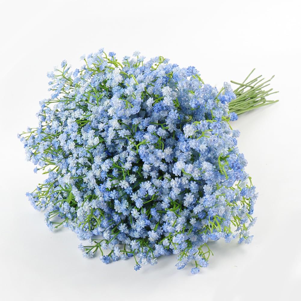 15 PCS Babys Breath Artificial Flowers Fake Babys Breath Flowers Artificial Bulk Blue Gypsophila Bouquets Real Touch Faux Flowers for Wedding Floral Arrangement Party Home Decoration