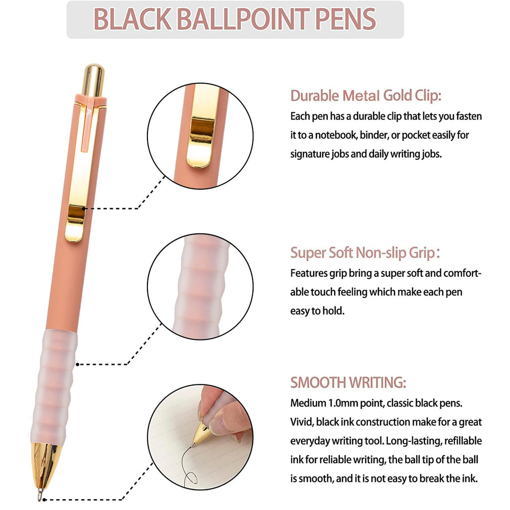 Linbsunne Ballpoint Pens Medium Point 1mm Pen with Super Soft Grip Ball Point Pen for Men Women Retractable Pens (Blue Ink+Black Ink+Red Ink)