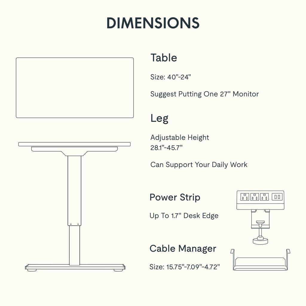 FLEXISPOT EN2 Whole-Piece Standing Desk with Clamp Power Strip, 40 x 24'' Electric Stand Up Height Adjustable Desk with Cable Management (Black Frame + 40" Black Top)