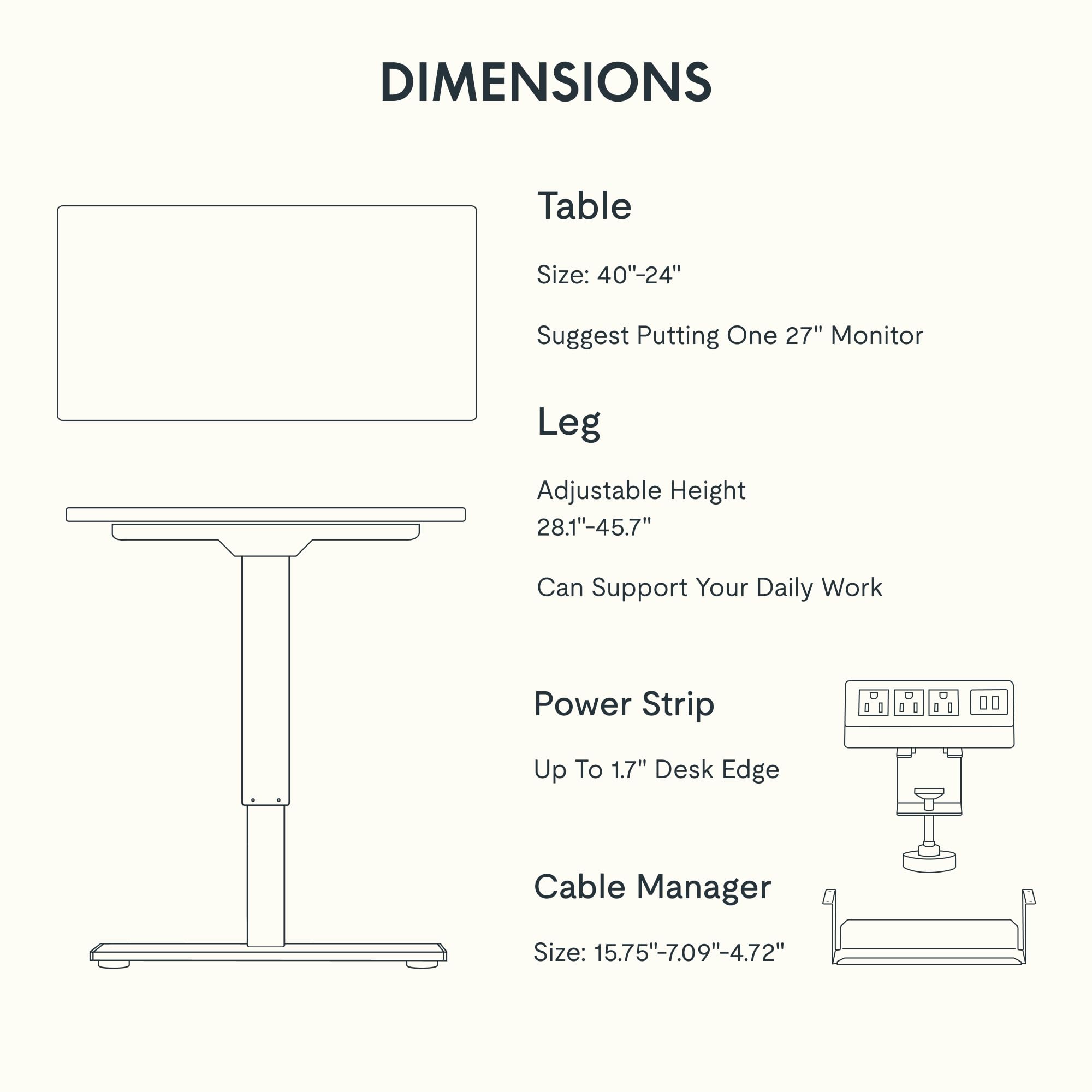 FLEXISPOT EN2 Whole-Piece Standing Desk with Clamp Power Strip, 40 x 24'' Electric Stand Up Height Adjustable Desk with Cable Management (Black Frame + 40" Black Top)