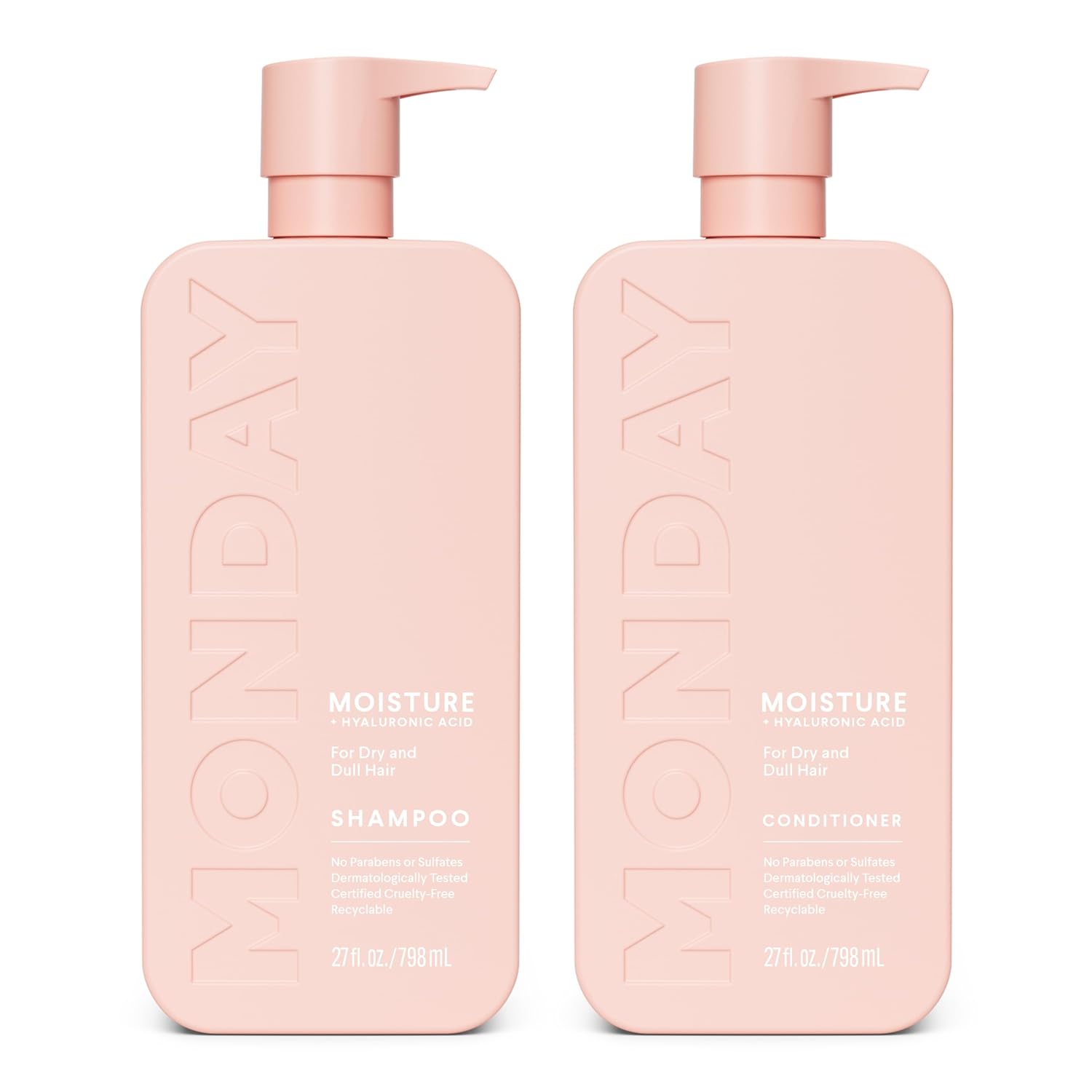 MONDAY HAIRCARE Moisture Shampoo + Conditioner Bathroom Set (2 Count) 27 oz Each for Dry, Coarse, Stressed, Frizzy Hair, Made with Coconut Oil, Rice Protein, Shea Butter and Vitamin E