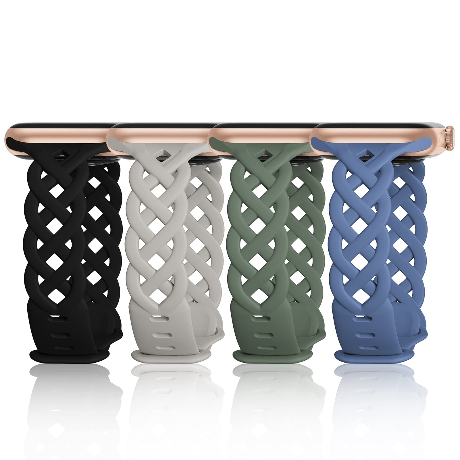 Slim Silicone Bands Compatible with Apple Watch Band 40mm 38mm 41mm 44mm 45mm 46mm 49mm 42mm Women Floral Breathable Braided Lace Thin Sport Strap Replacement Wristbands iWatch SE Series 11 10 9 8 7 6 5 4 3 ultra 2