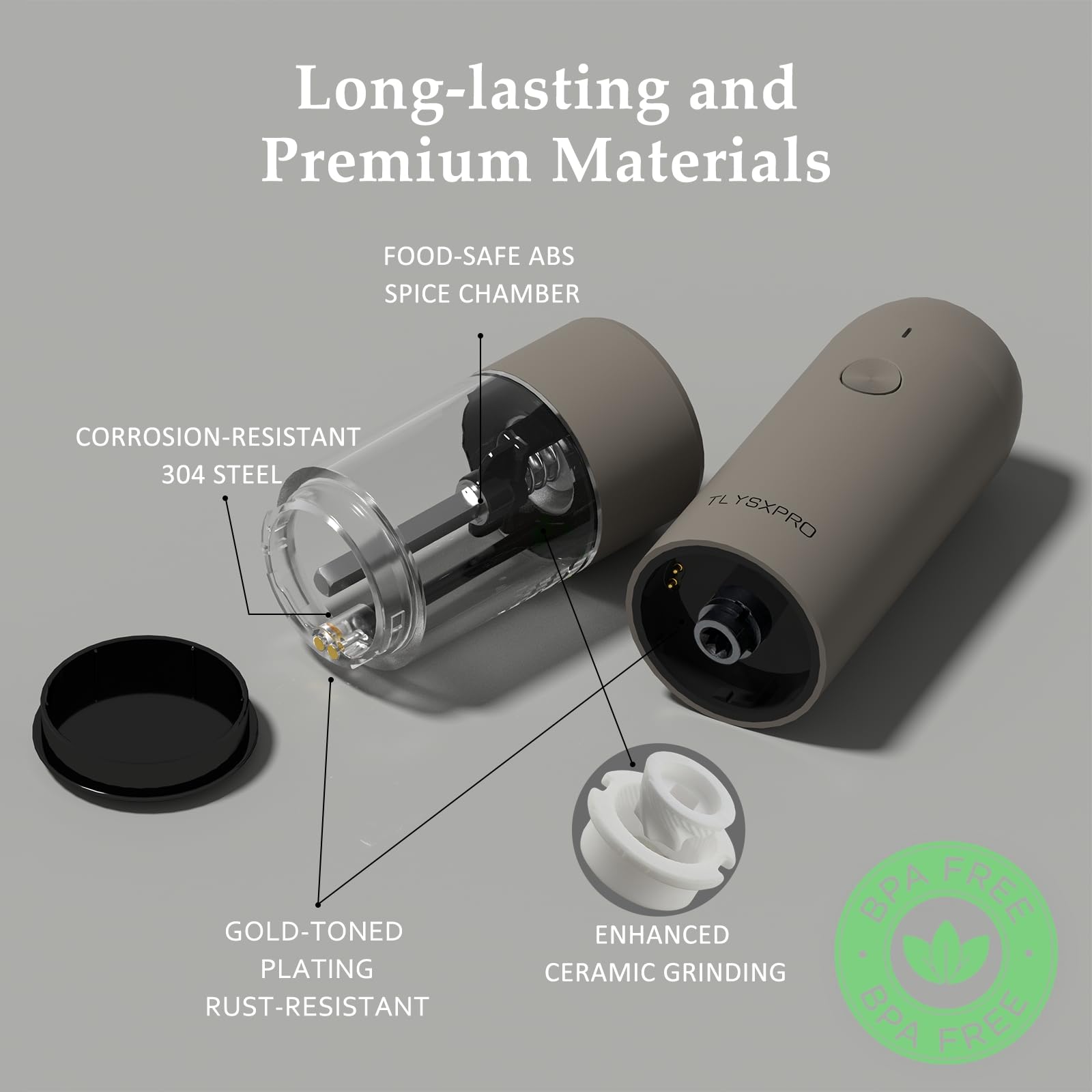 Electric Salt and Pepper Grinder Set, USB Rechargeable, Automatic Salt and Pepper Mill Grinder with Adjustable Coarseness, Electric Salt Shakers, LED Light, Refillable (2 Packs, Black)